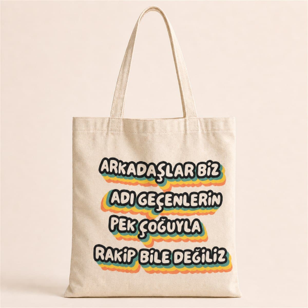 Rakip Bile Değiliz Baskılı Bez Çanta Omuz Çantası