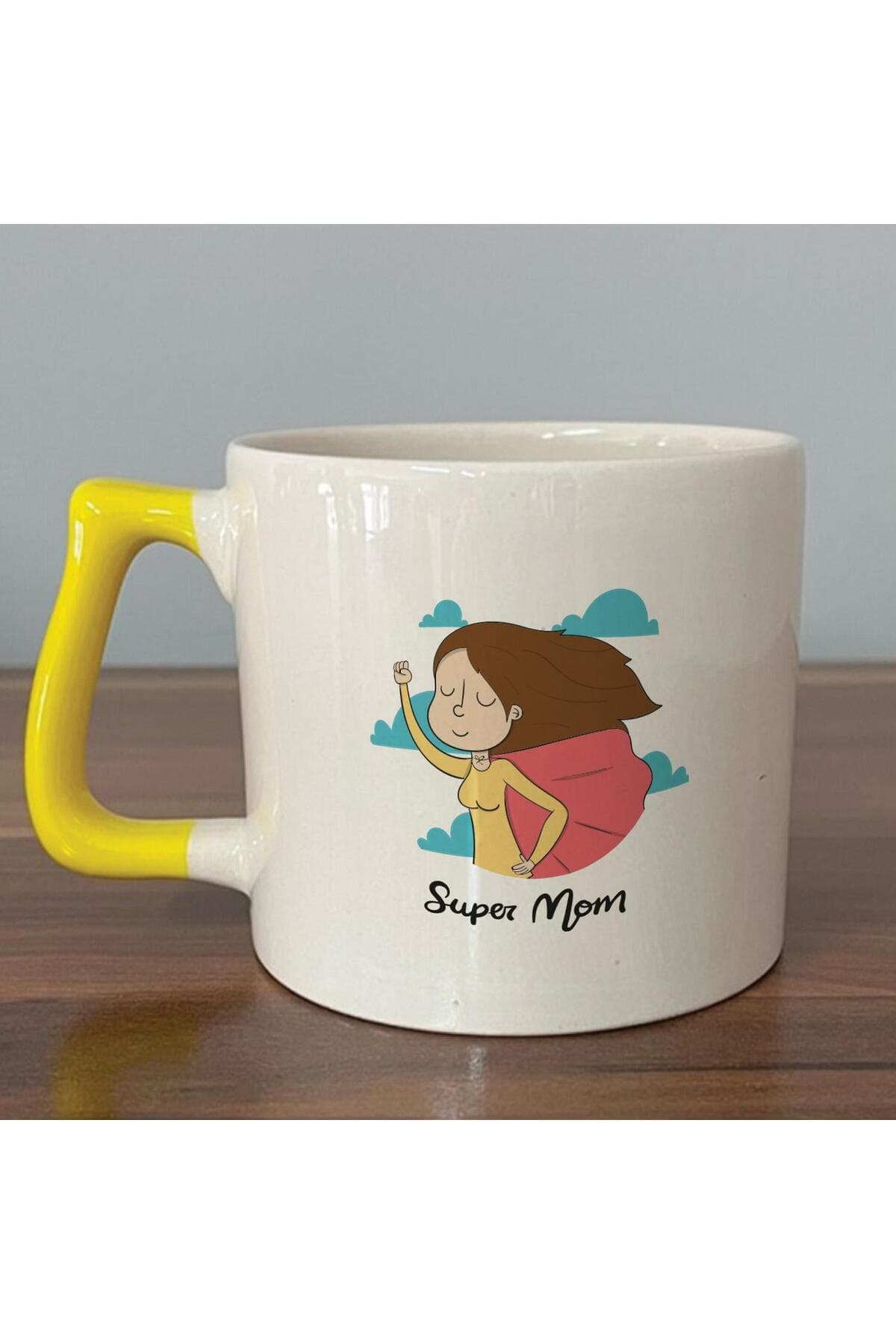 Süper Mom Pelerin Baskılı Kulplu Prime Kupa - Anneye Hediye Bardak Fincan Mug