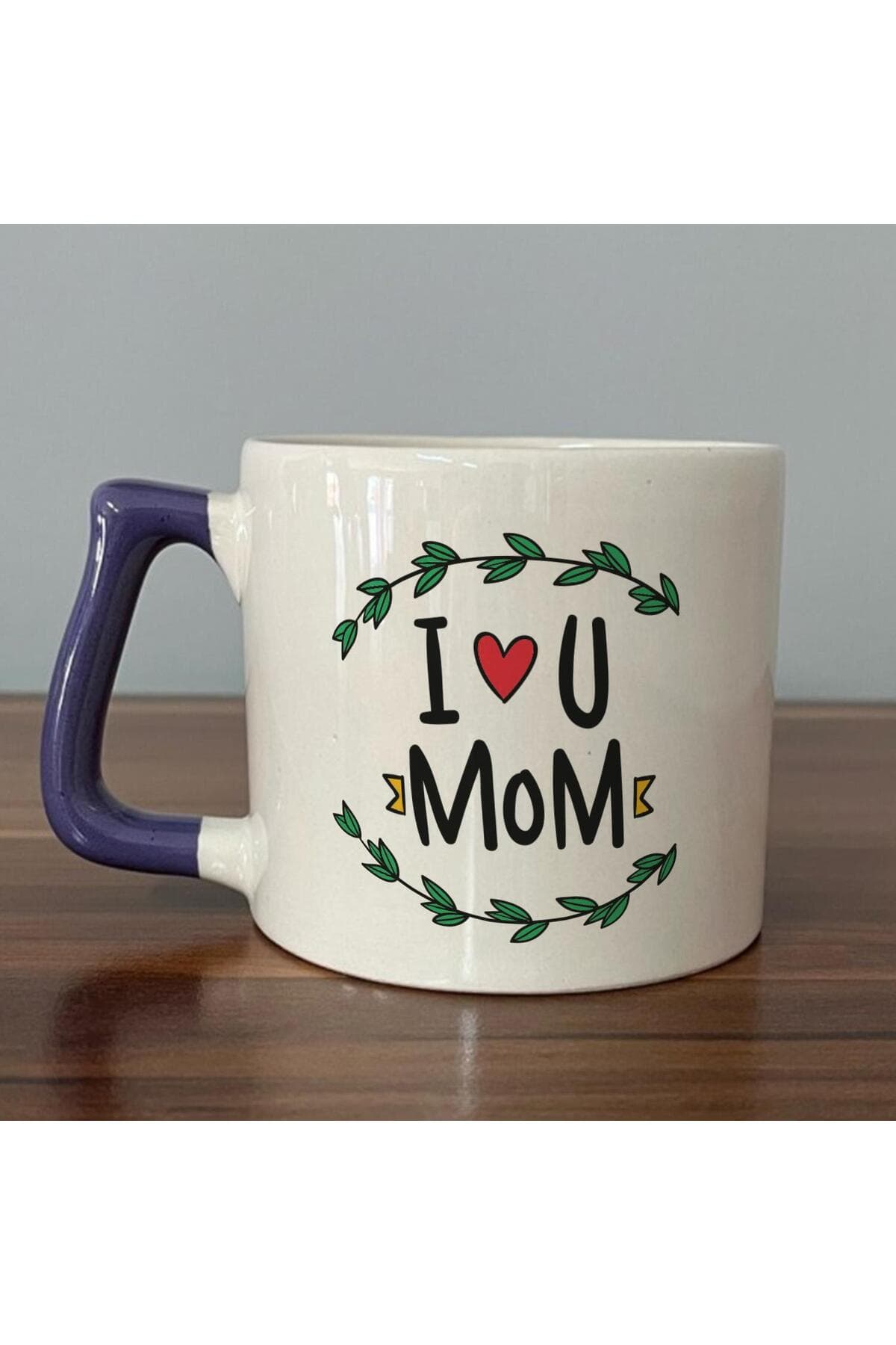 I Love You Mom Baskılı Kulplu Prime Kupa - Anneye Hediye Bardak Fincan Mug