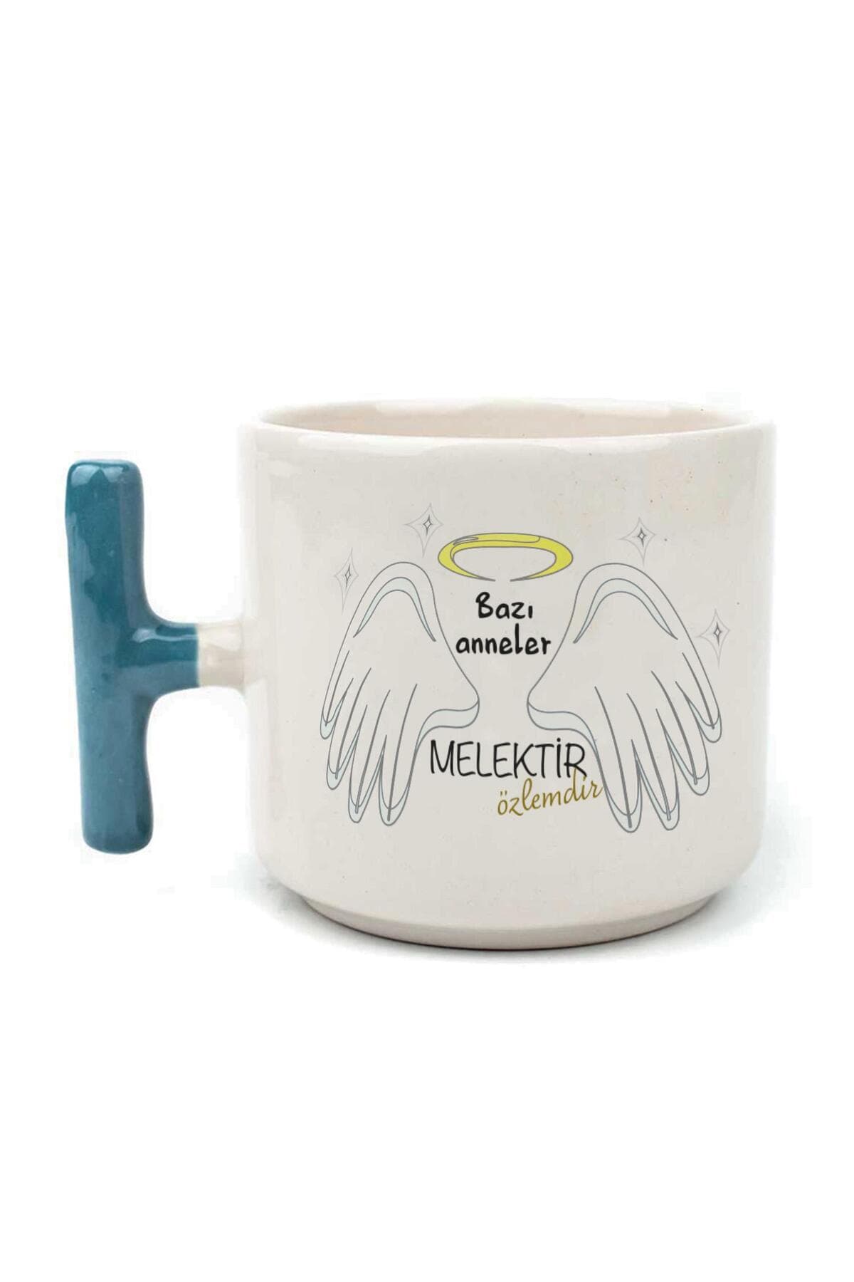 Bazı Anneler Melektir Baskılı Mavi Kulplu T Kupa - Anneye Hediye Bardak Fincan Mug