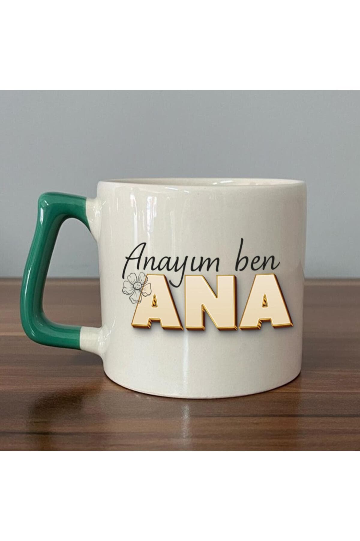 Anayım Ben Ana Baskılı Yeşil Kulplu Prime Kupa Bardak Fincan Mug