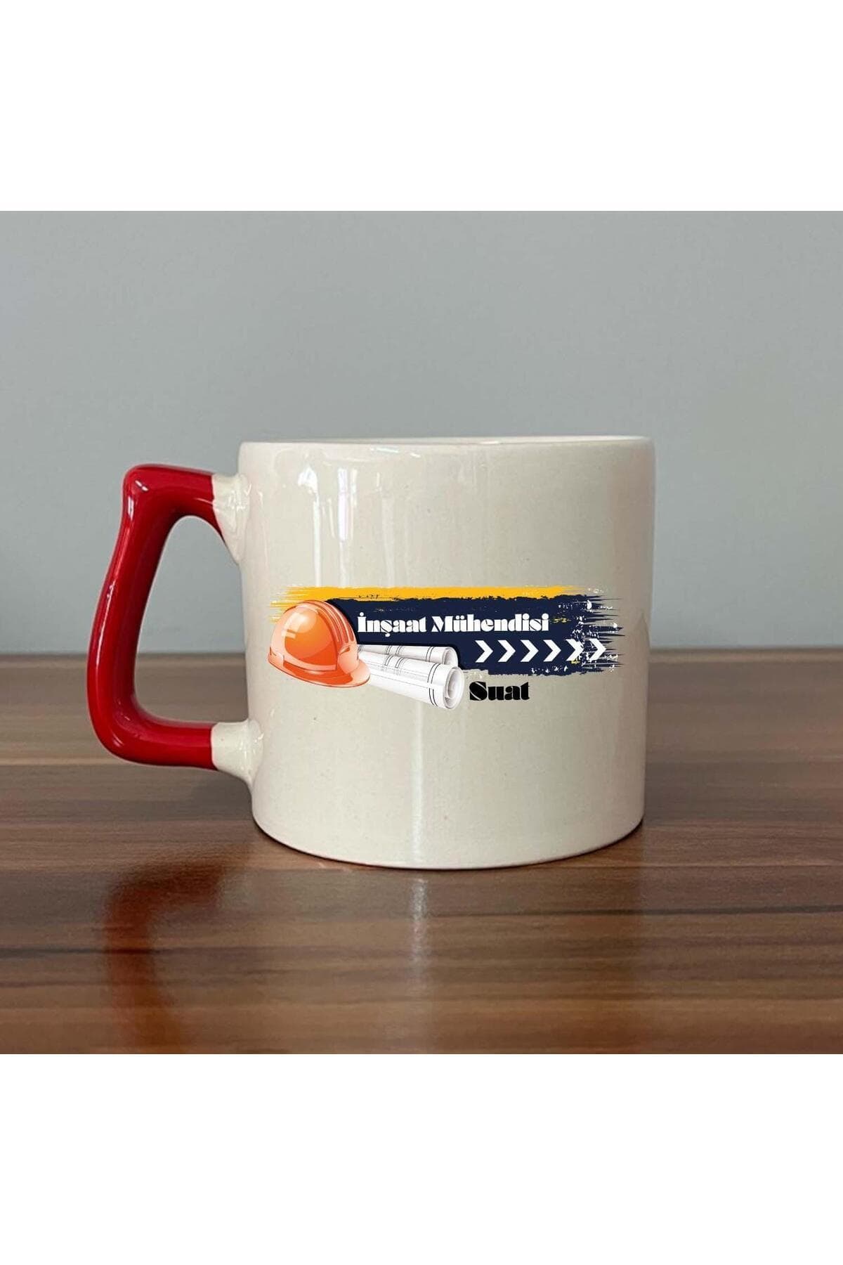 Kişiye Özel İnşaat Mühendisi Baskılı Kırmızı Kulplu Prime Kupa Bardak Fincan Mug