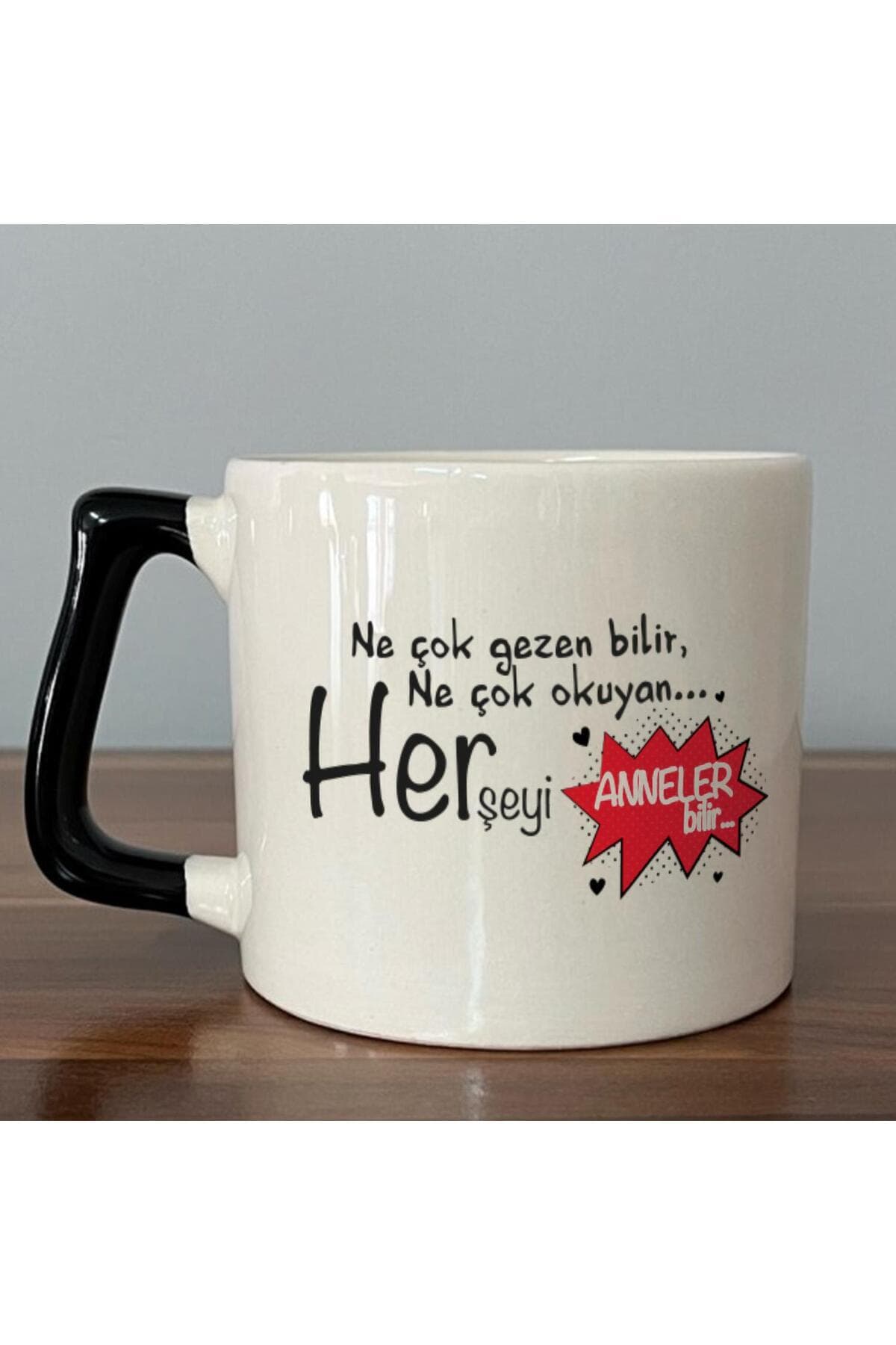 Ne Çok Gezen Bilir Ne Çok Okuyan Baskılı Siyah Kulplu Prime Kupa Bardak Fincan Mug