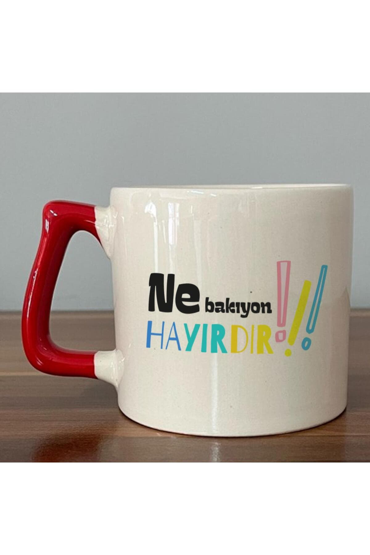 Ne Bakıyon Hayırdır Baskılı Kırmızı Kulplu Prime Kupa Bardak Fincan Mug