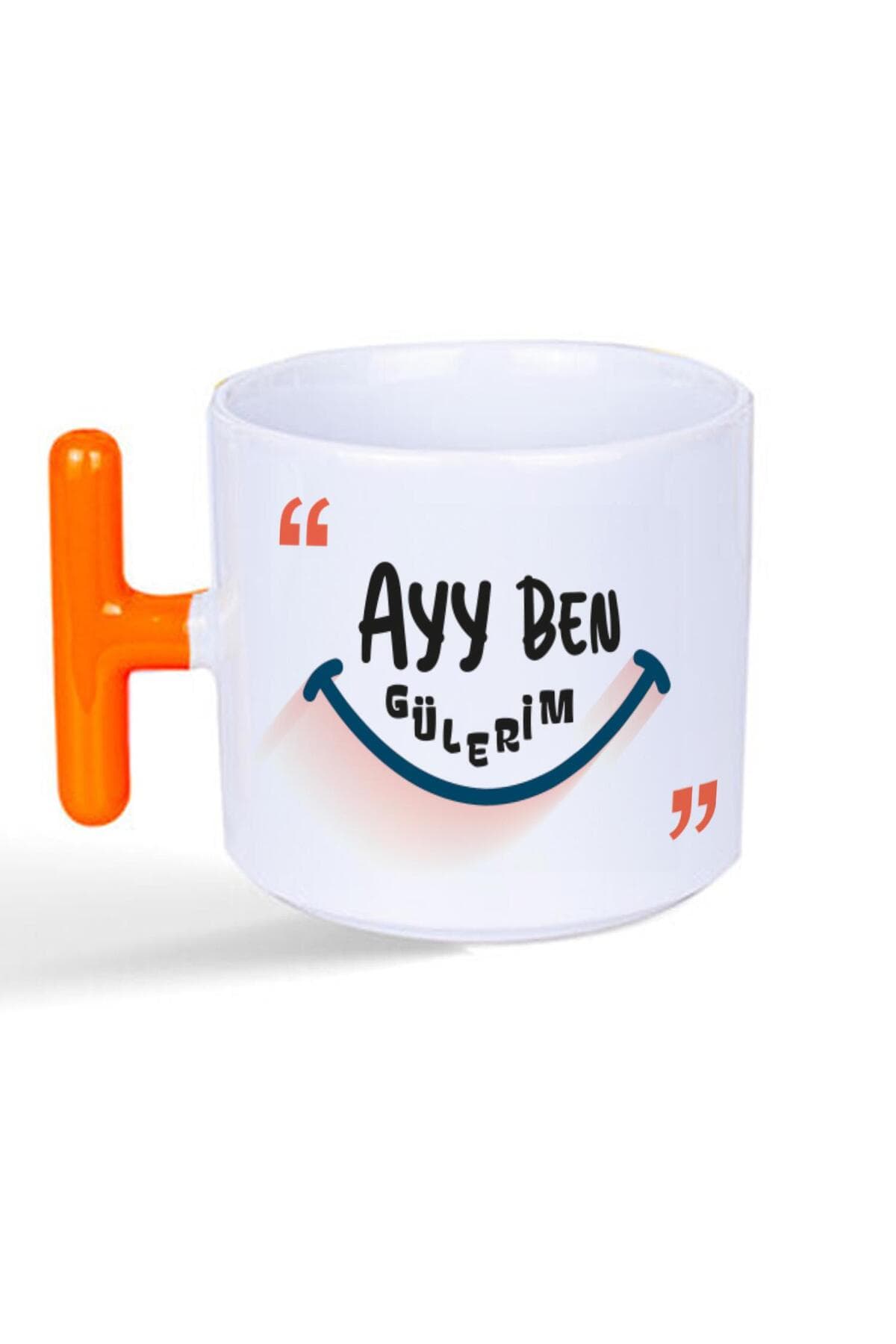 Ayy Ben Gülerim Baskılı Turuncu Kulplu T Kupa Bardak Fincan Mug