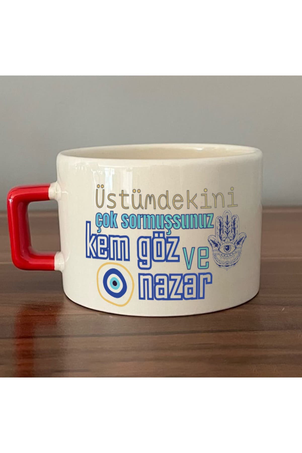 Üstümdekini Çok Sormuşsunuz Baskılı Kırmızı Kulplu Kare Kupa Bardak Fincan Mug