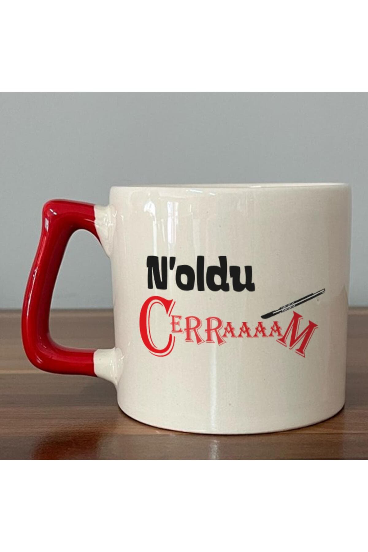 Noldu Cerraaaam Baskılı Kırmızı Kulplu Prime Kupa Bardak Fincan Mug