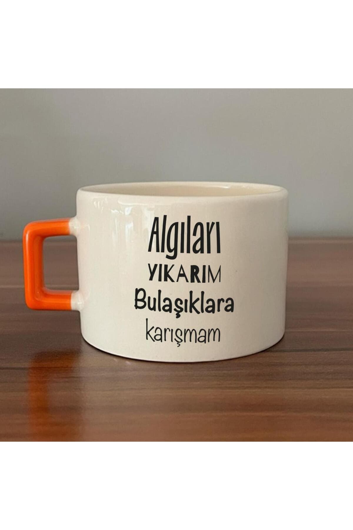 Algıları Yıkarım Bulaşıklara Karışmam Baskılı Kulplu Kare Kupa Bardak Fincan Mug