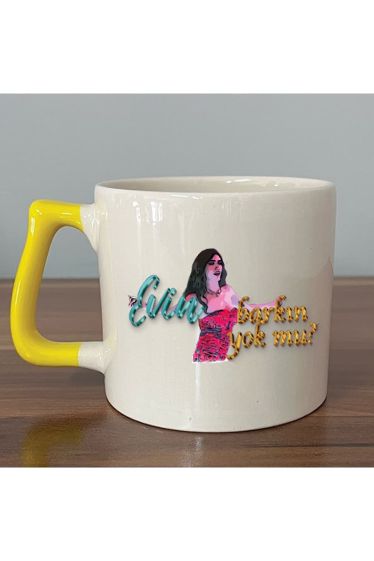 Evin Barkın Yok Mu? Baskılı Sarı Kulplu Prime Kupa Bardak Fincan Mug