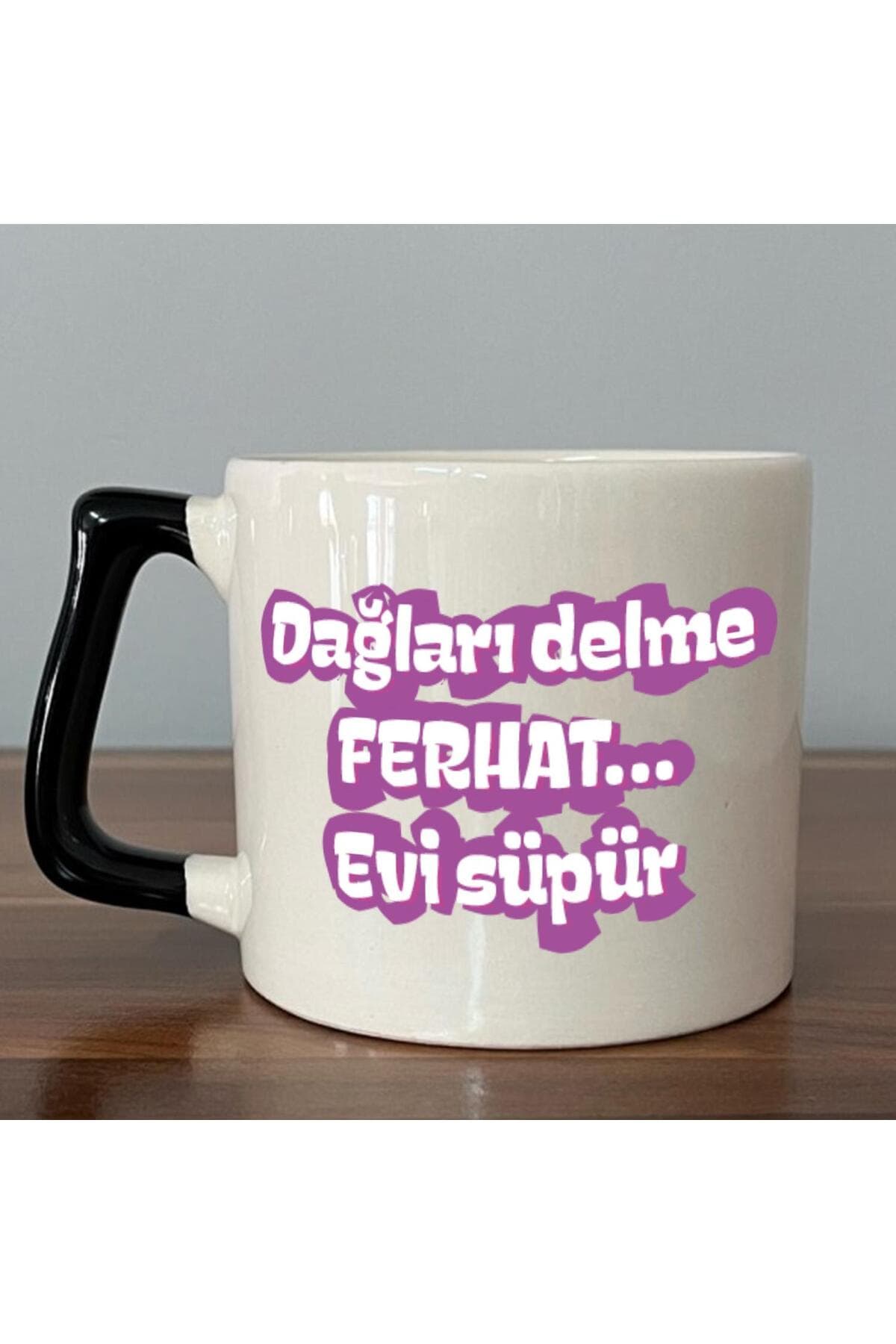 Dağları Delme Ferhat Evi Süpür Baskılı Siyah Kulplu Prime Kupa - Kadınlar Günü Hediyesi Bardak