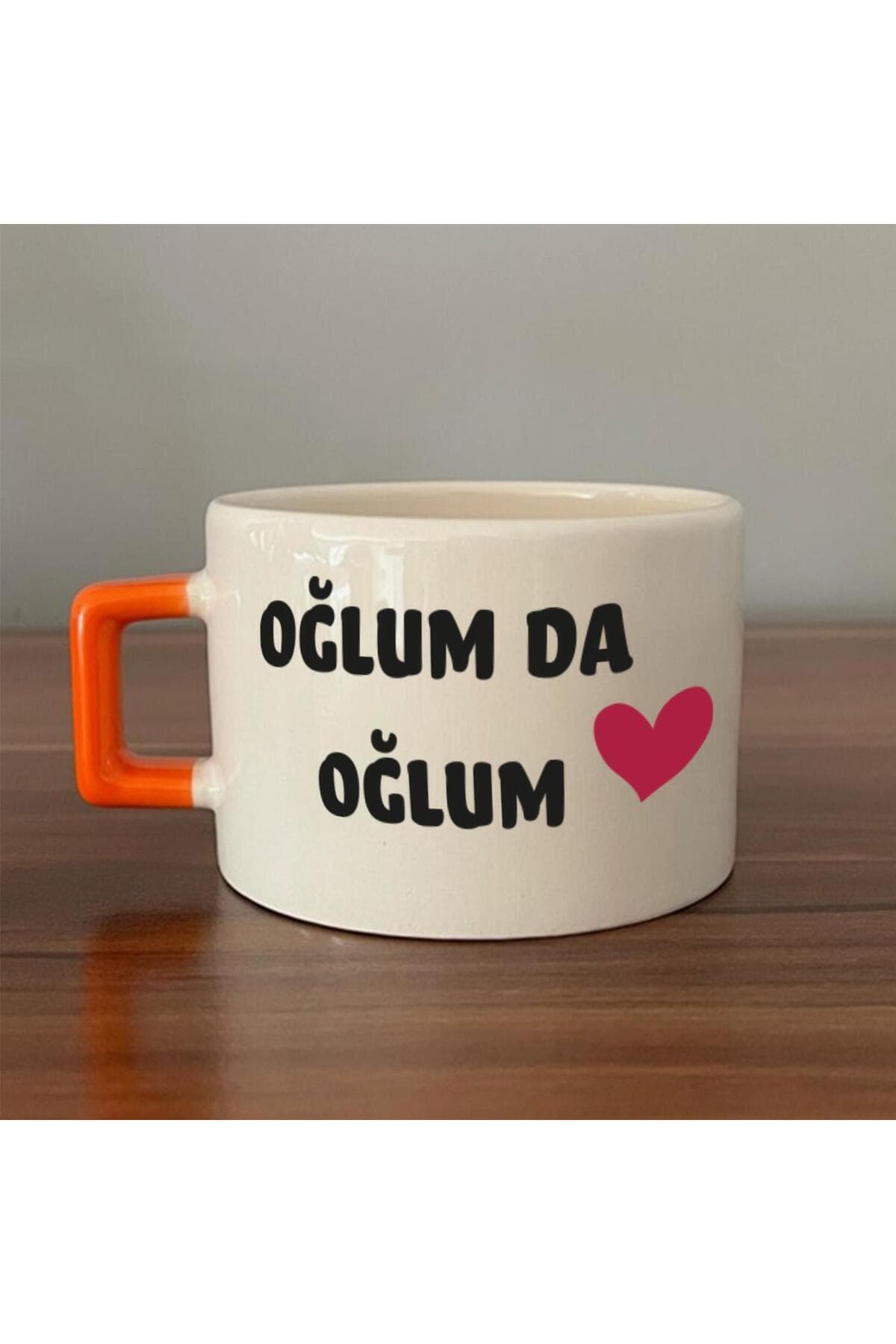 Anam Da Anam Baskılı Turuncu Kulplu Kare Kupa - Kadınlar Günü Hediyesi Bardak Fincan Mug