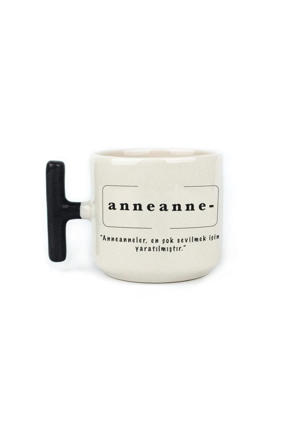 Anneanne Baskılı Siyah Kulplu T Kupa - Anneanneye Hediye Bardak Fincan Mug
