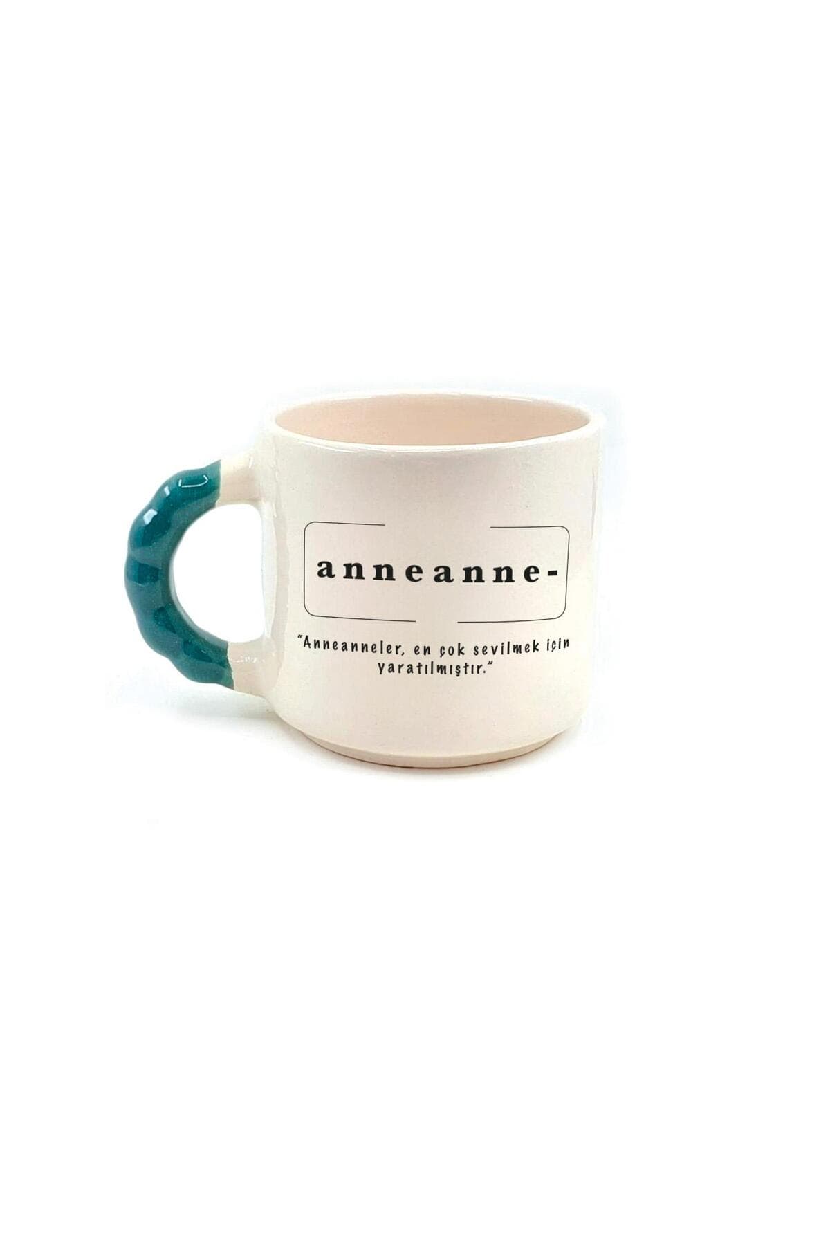 Anneanne Baskılı Yeşil Kulplu Boncuk Kupa - Anneanneye Hediye Bardak Fincan Mug