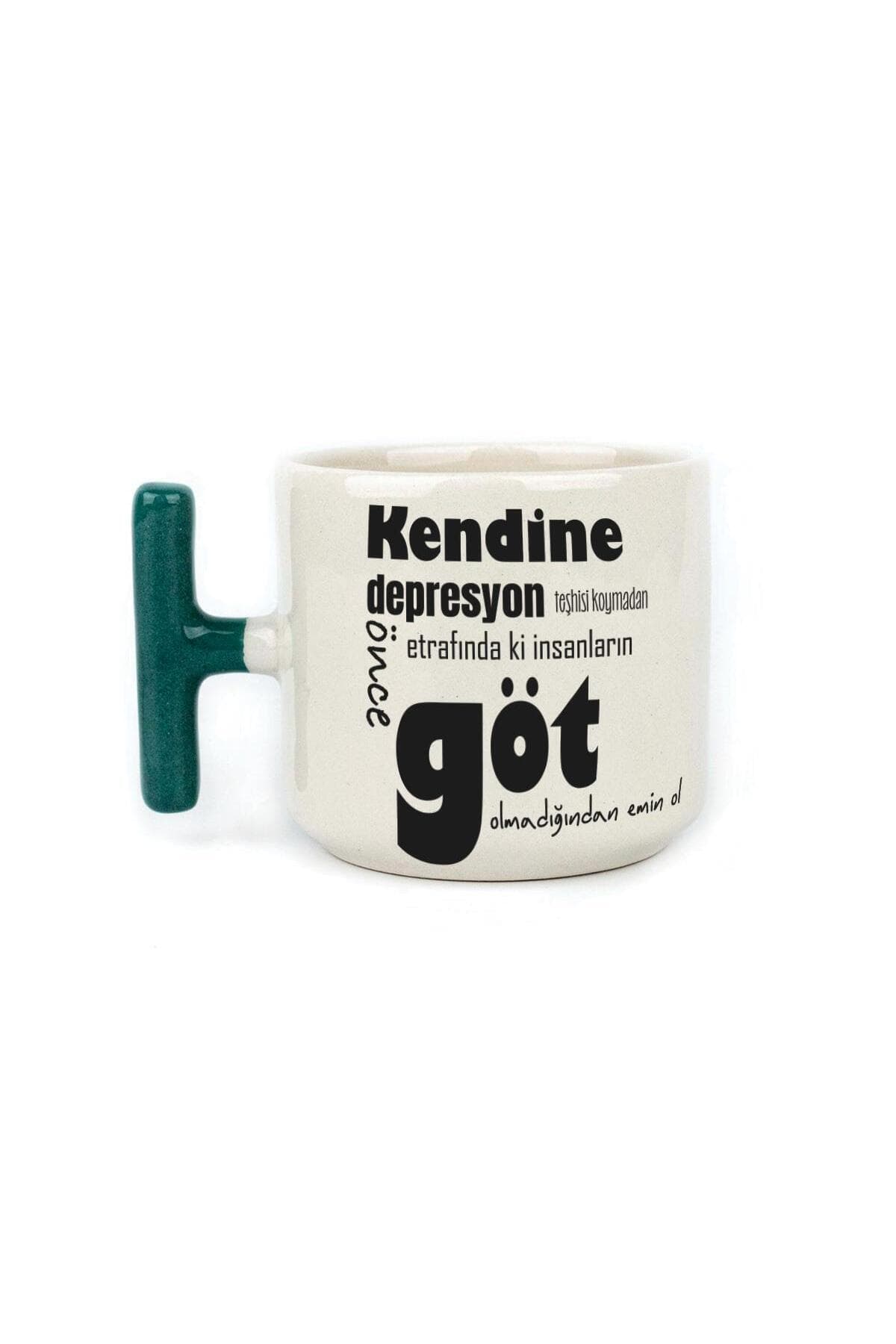 Kendine Teşhisi Koymadan Önce Baskılı Yeşil Kulplu T Kupa Bardak Fincan Mug