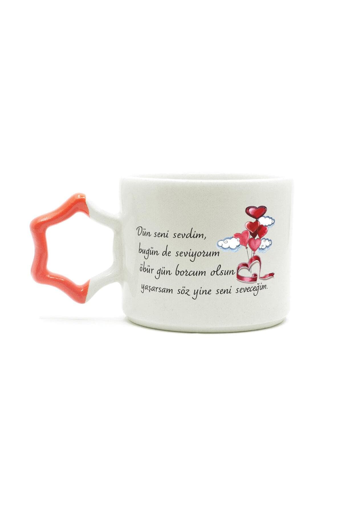 Dün Seni Sevdim Baskılı Turuncu Kulplu Yıldız Kupa Bardak Fincan Mug