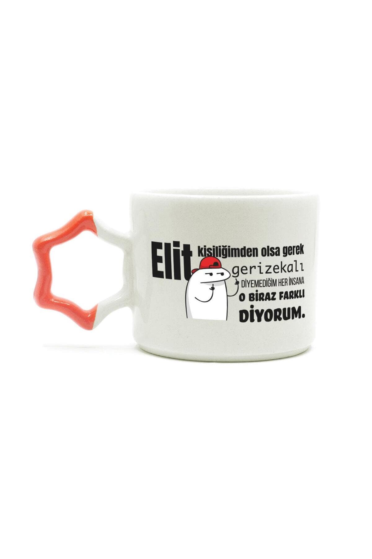 Elit Kişiliğimden Olsa Gerek Baskılı Turuncu Kulplu Yıldız Kupa Bardak Fincan Mug
