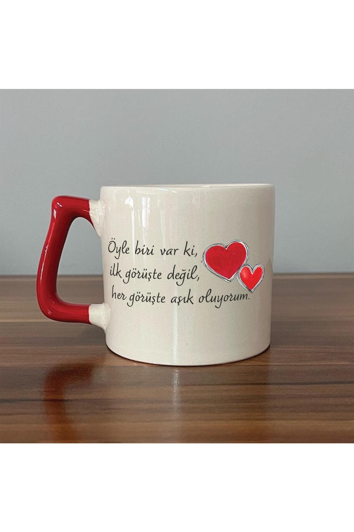 Öyle Biri Var Ki Baskılı Kırmızı Kulplu Prime Kupa Bardak Fincan Mug