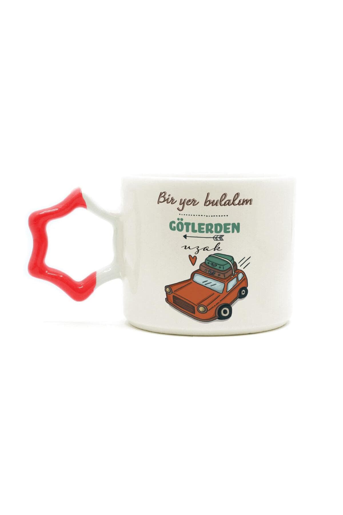 Bir Yer Bulalım G*tlerden Uzak Baskılı Kırmızı Kulplu Yıldız Kupa - Komik Hediye Bardak Fincan Mug