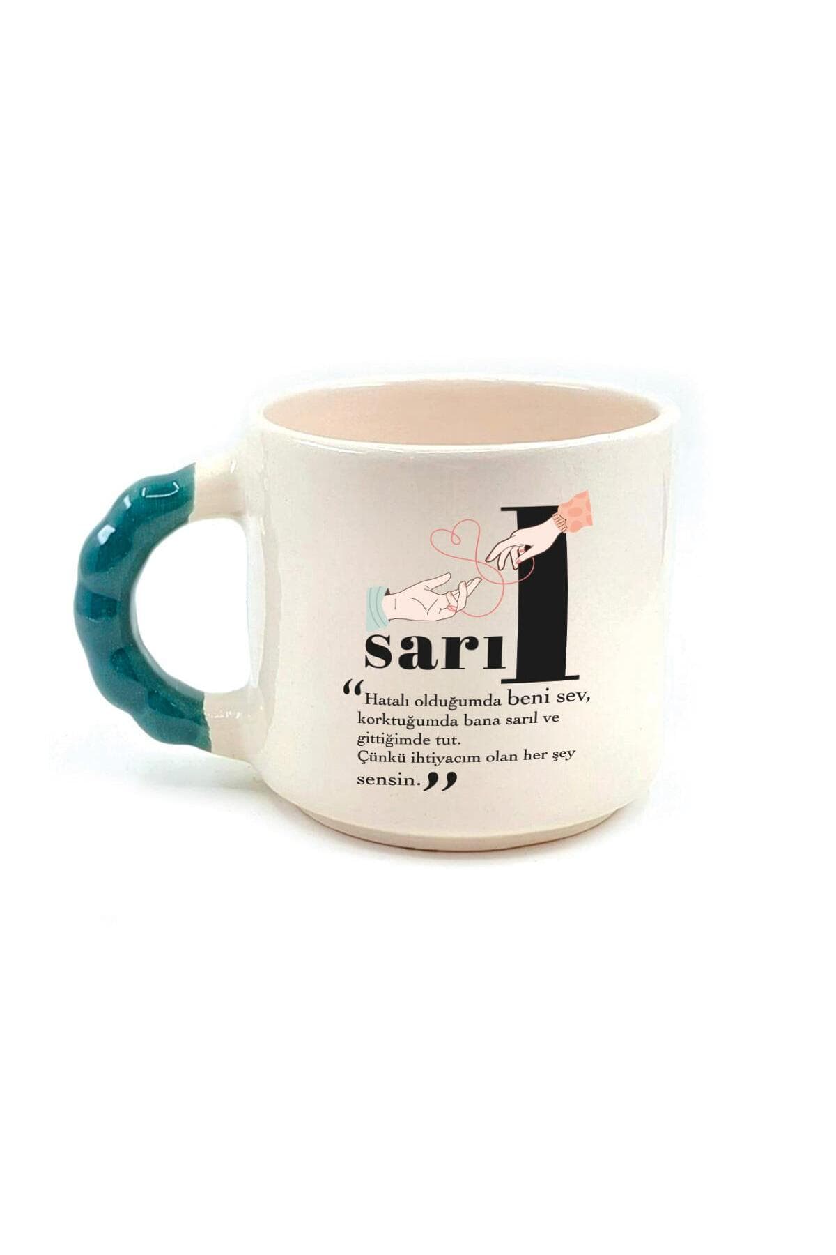 Sarıl Baskılı Yeşil Kulplu Boncuk Kupa Bardak Fincan Mug