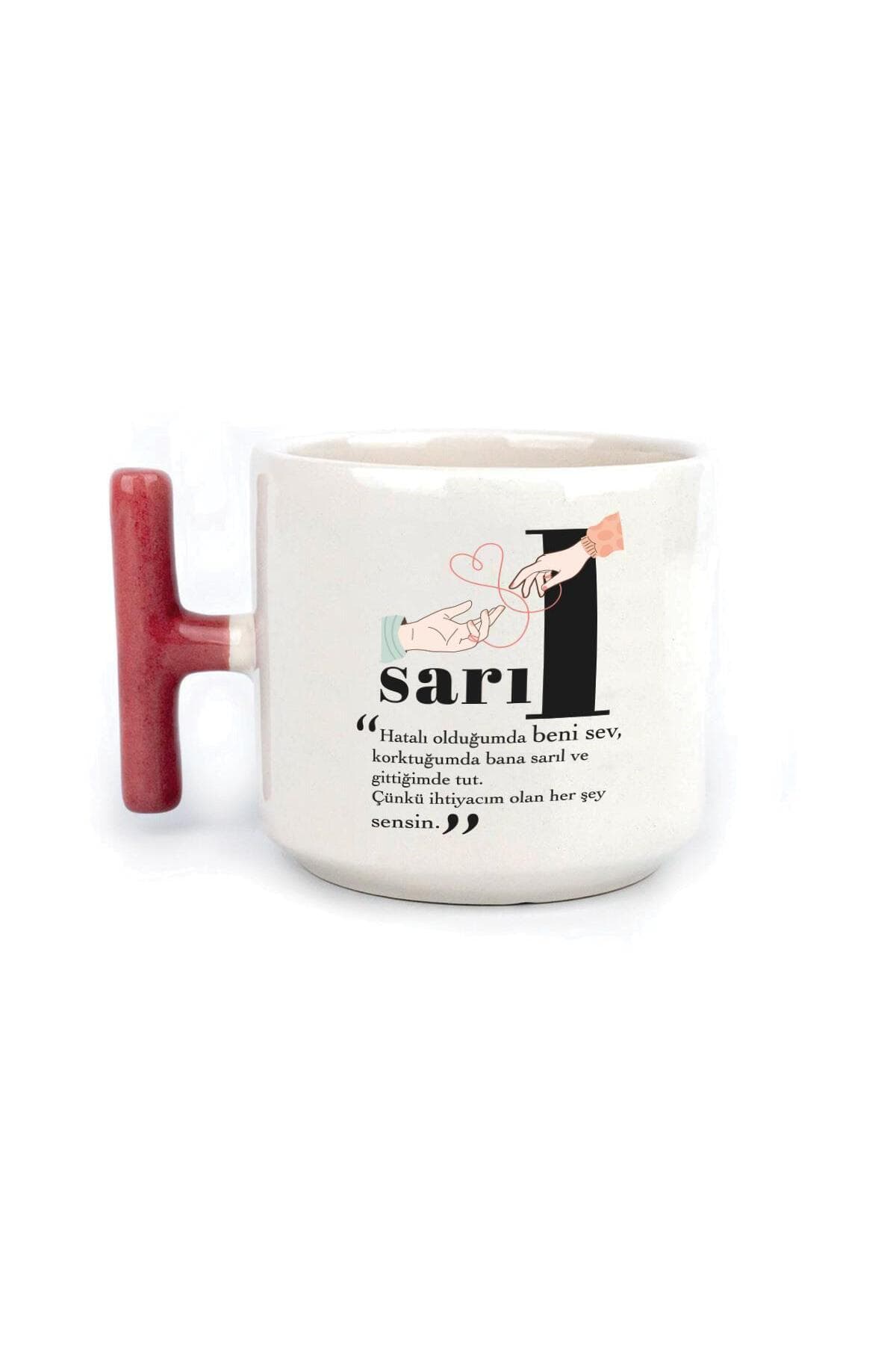 Sarıl Baskılı Kırmızı Kulplu T Kupa Bardak Fincan Mug