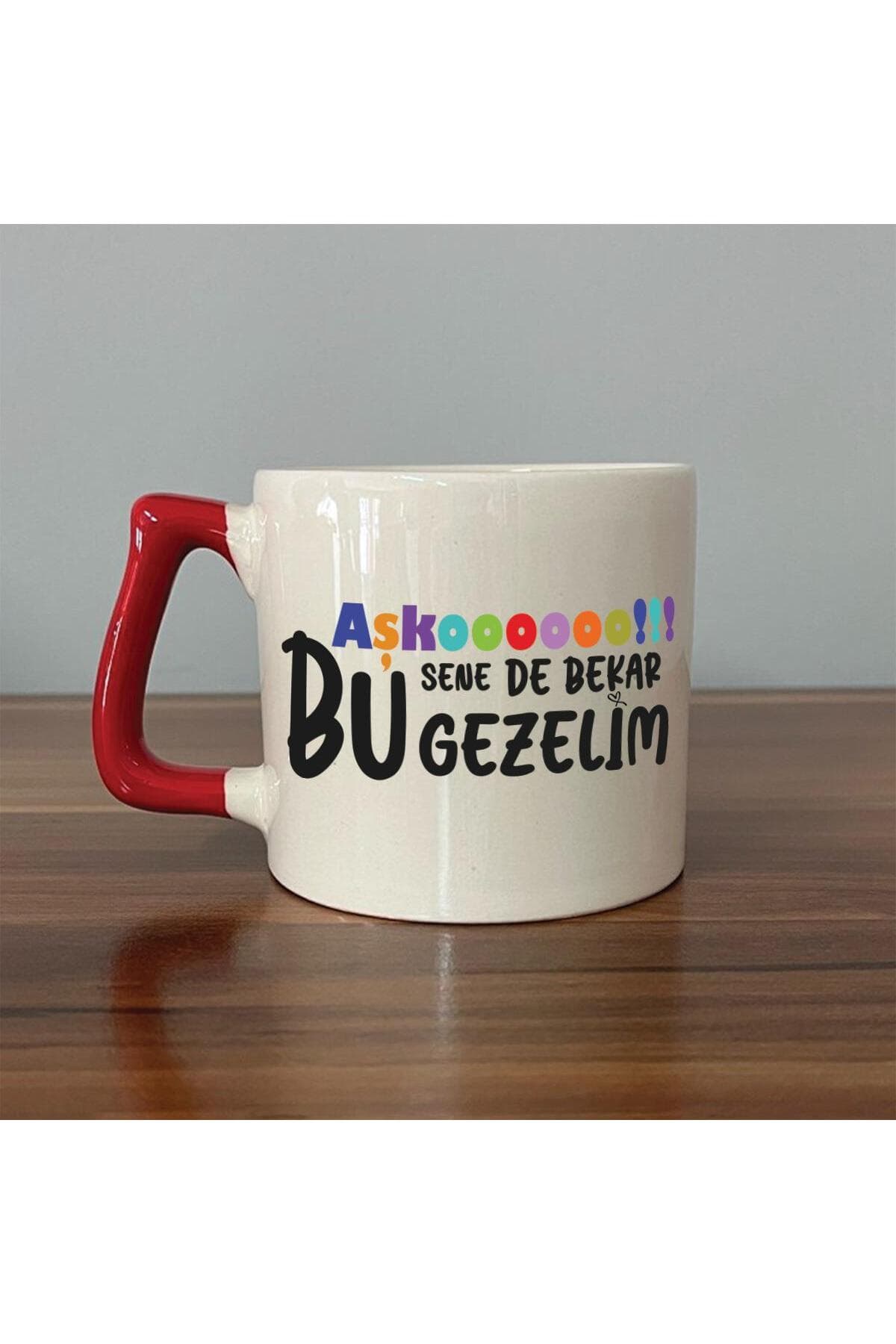 Aşkoooooo Baskılı Kırmızı Kulplu Prime Kupa - Sevgiliye Hediye Bardak Fincan Mug