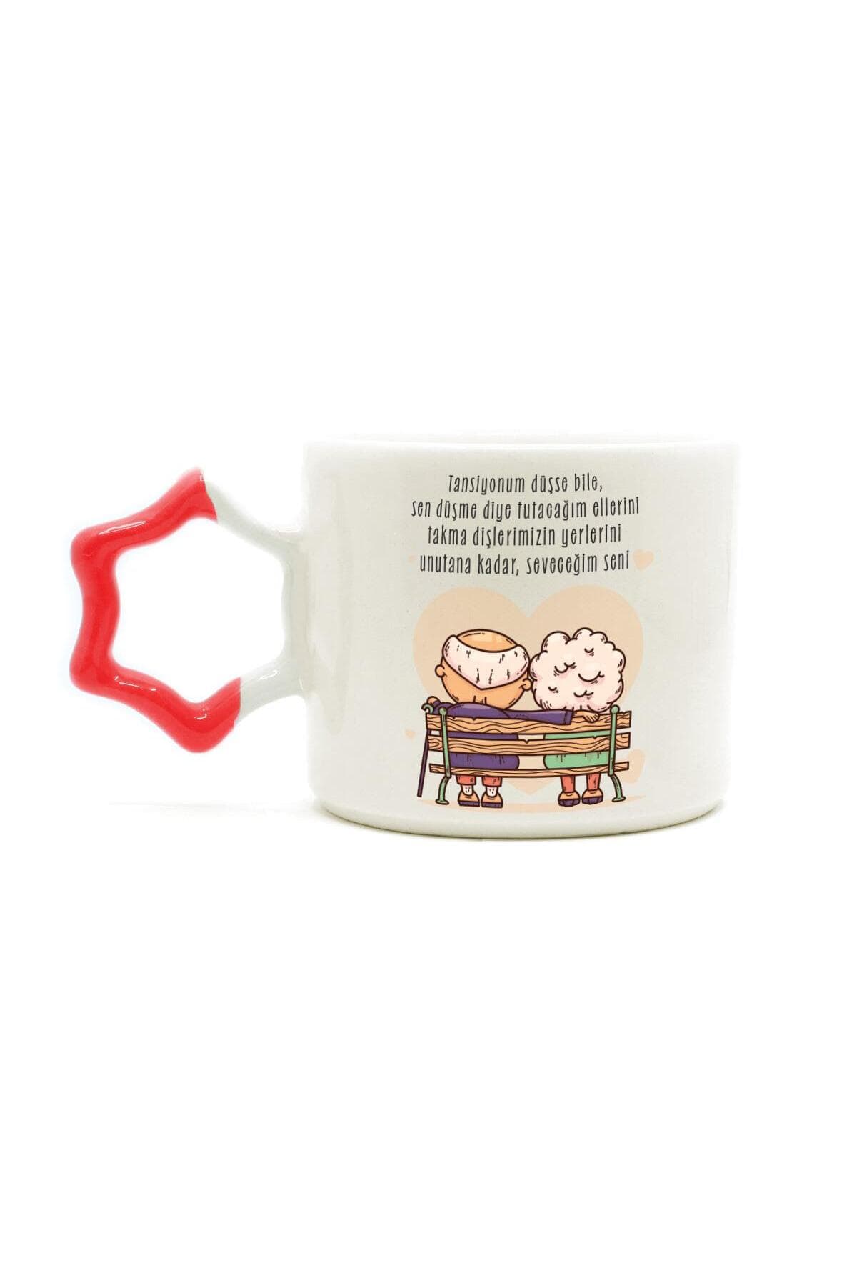 Tansiyonum Düşse Bile Baskılı Kırmızı Kulplu Yıldız Kupa Bardak Fincan Mug