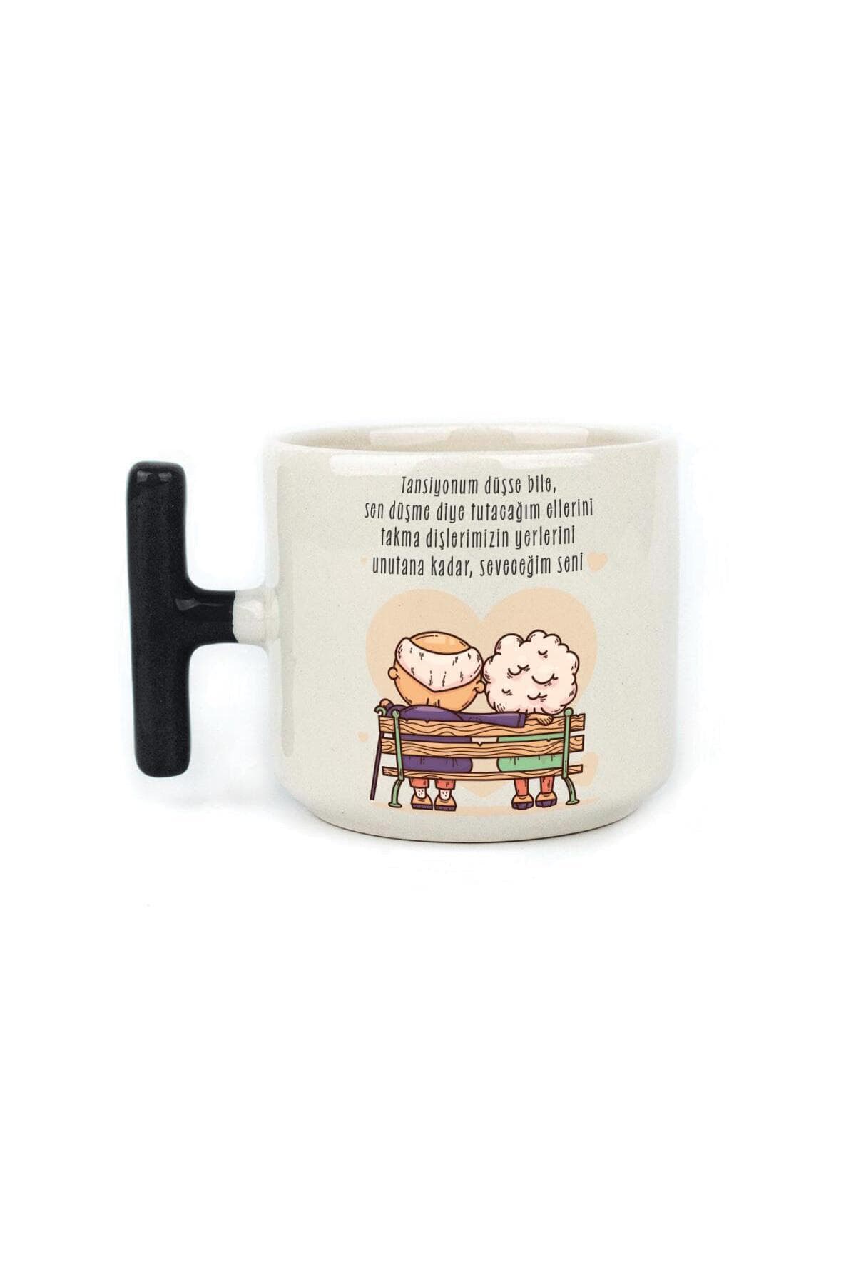 Tansiyonum Düşse Bile Baskılı Siyah Kulplu T Kupa Bardak Fincan Mug