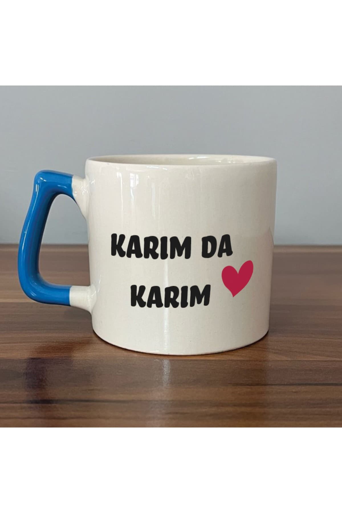 Kocam Da Kocam Baskılı Mavi Kulplu Prime Kupa - Sevgililer Günü Hediyesi Bardak Fincan Mug