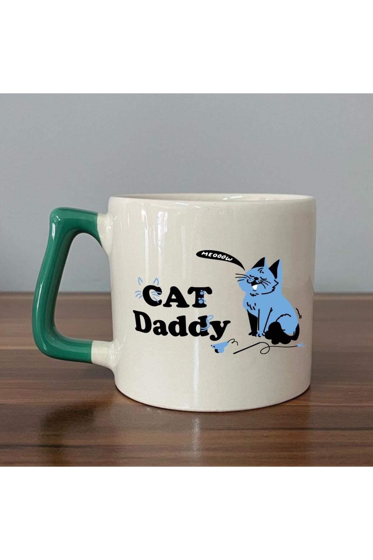 Cat Daddy Baskılı Yeşil Kulplu Prime Kupa Bardak Fincan Mug