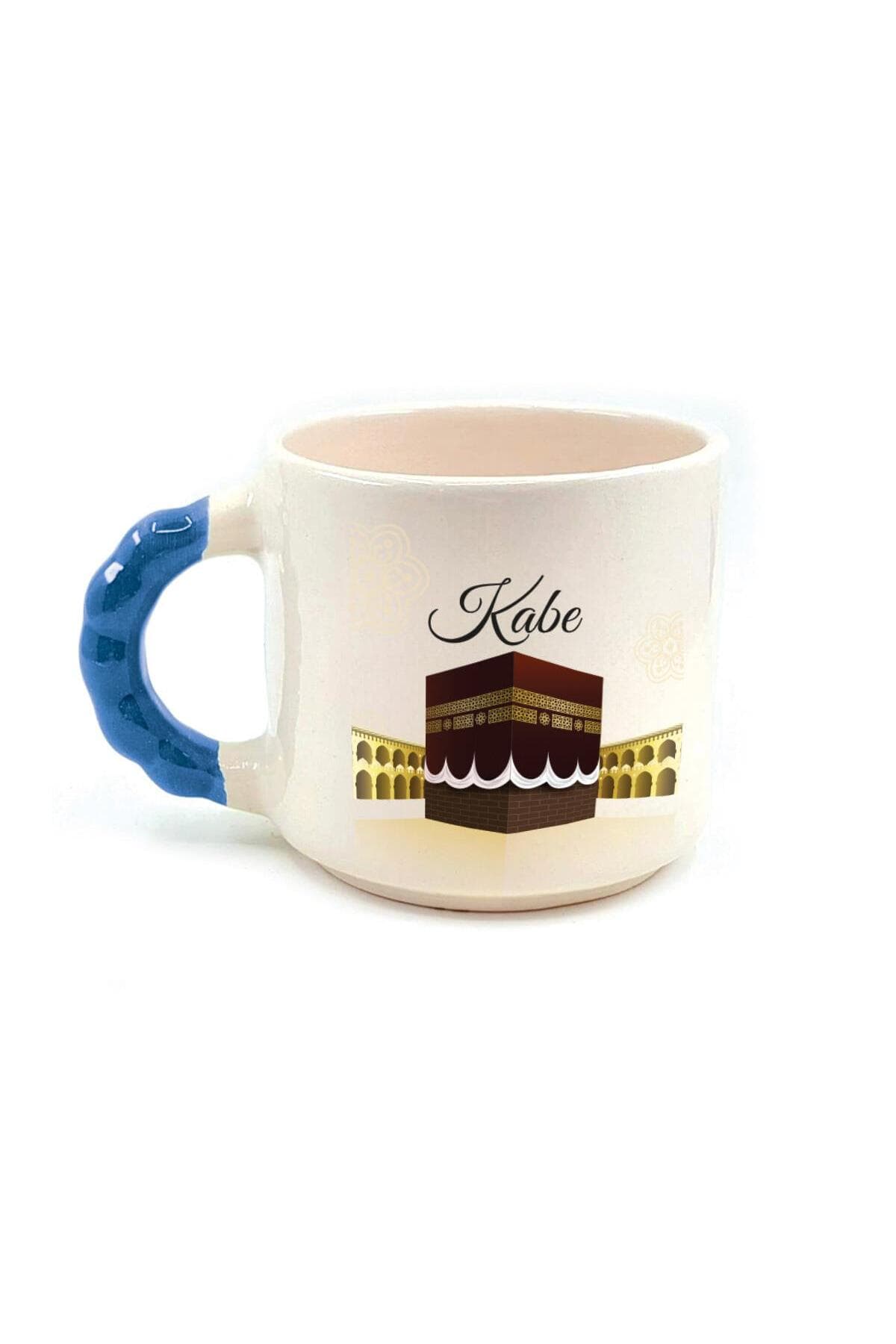 Kabe Baskılı Mavi Kulplu Boncuk Kupa Bardak Fincan Mug