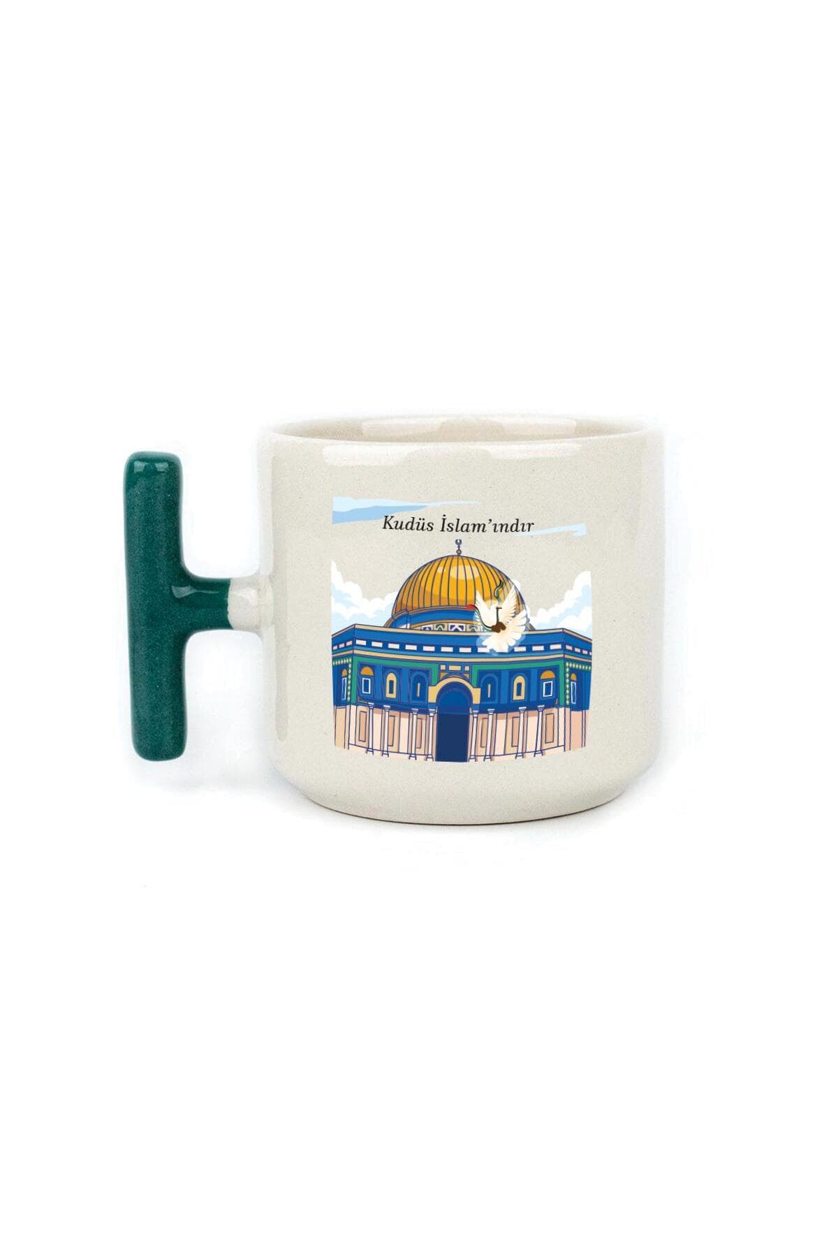 Kudüs İslam'ındır Baskılı Yeşil Kulplu T Kupa Bardak Fincan Mug