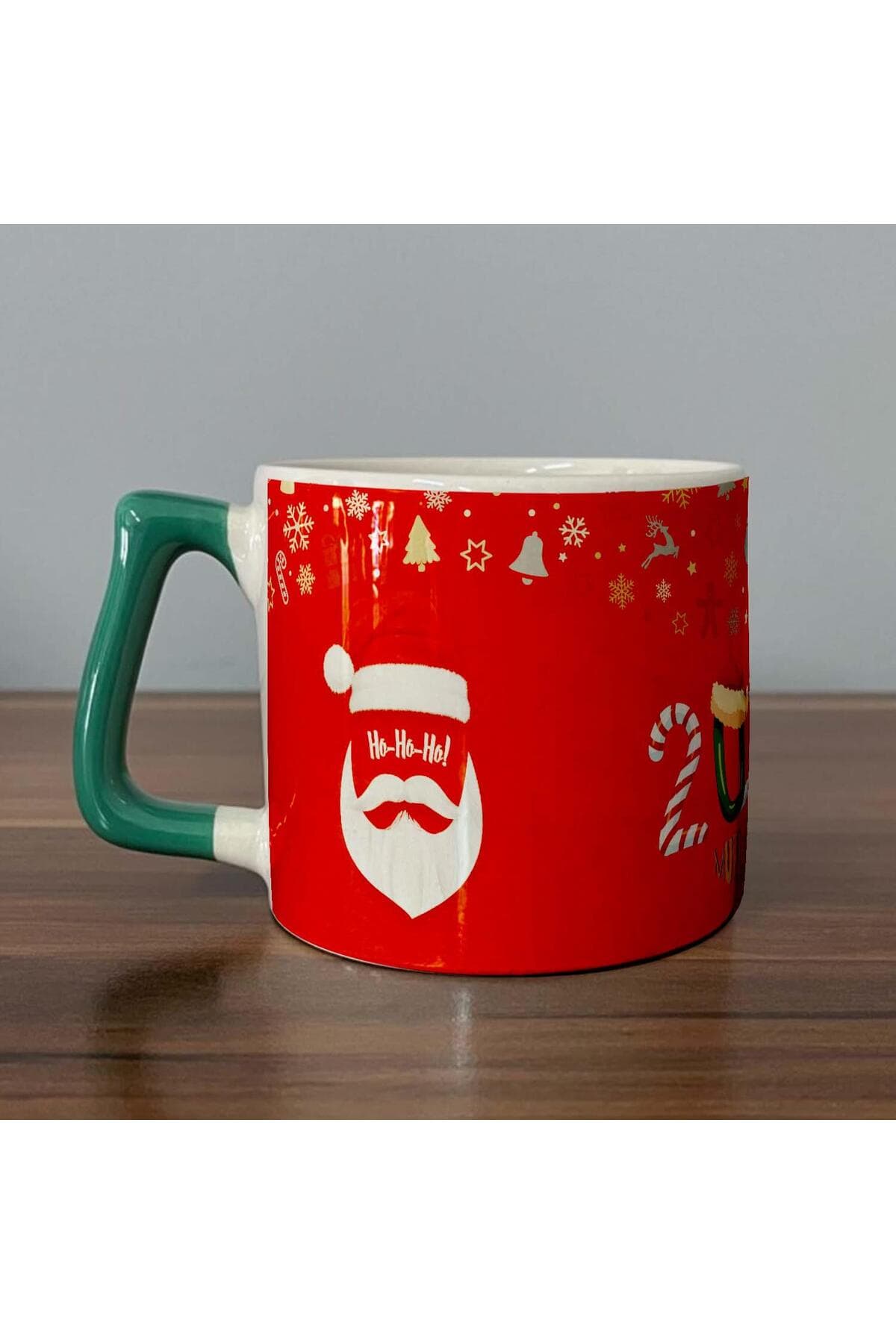 2024 Noel Baba Tam Tur Baskılı Yeşil Kulplu Prime Kupa - Babaya Hediye Bardak Fincan Mug