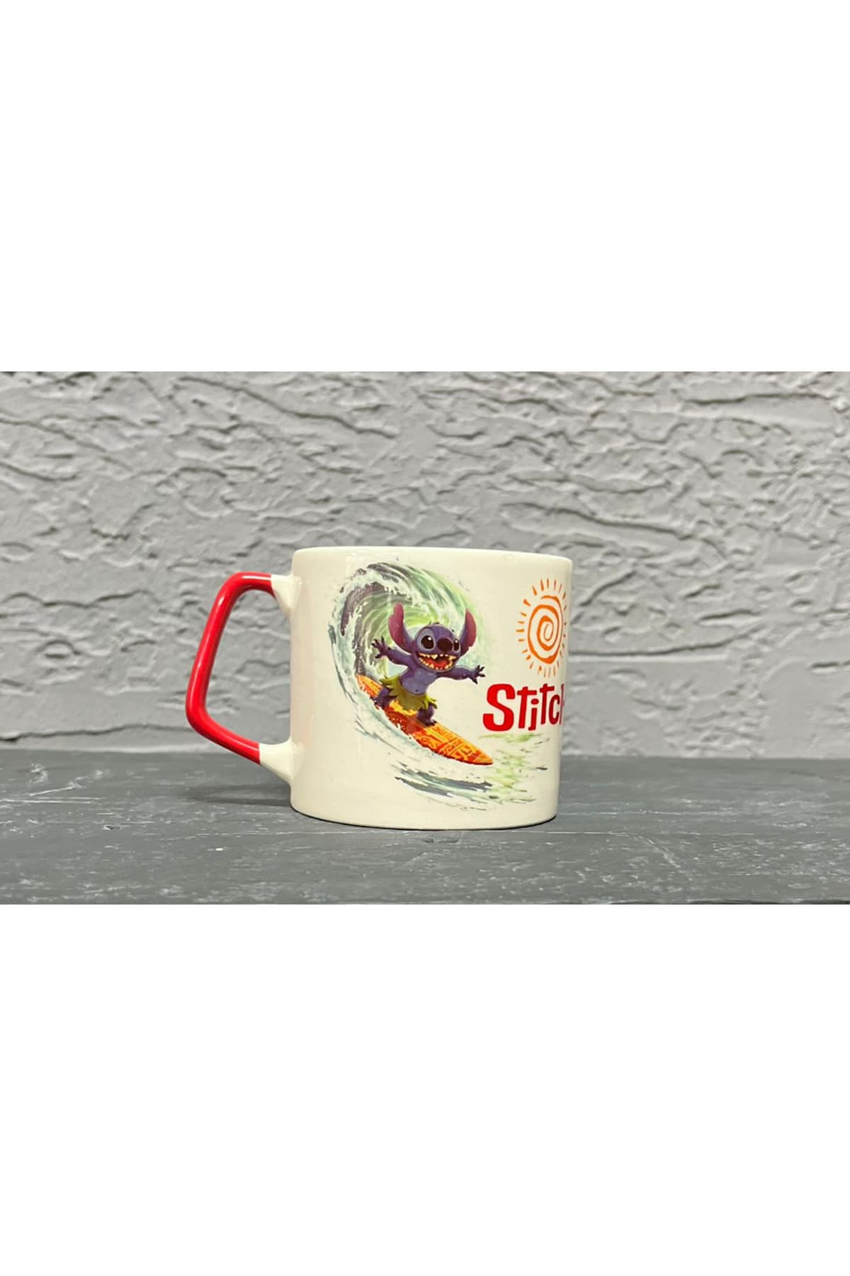 Stitch Sörf Yapıyor Kırmızı Kulplu Prime Sevgililer Günü Hediyesi Bardak Kupa Fincan MUG