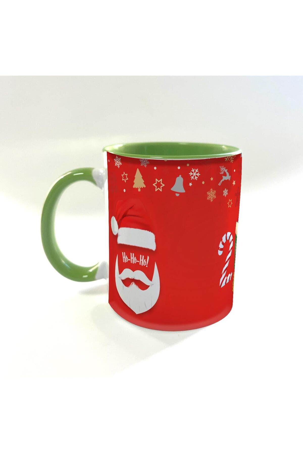 2024 Noel Baba Tam Tur Baskılı Yeşil İçi ve Kulbu Renkli Mega Kupa - Babaya Hediye Bardak Fincan Mug