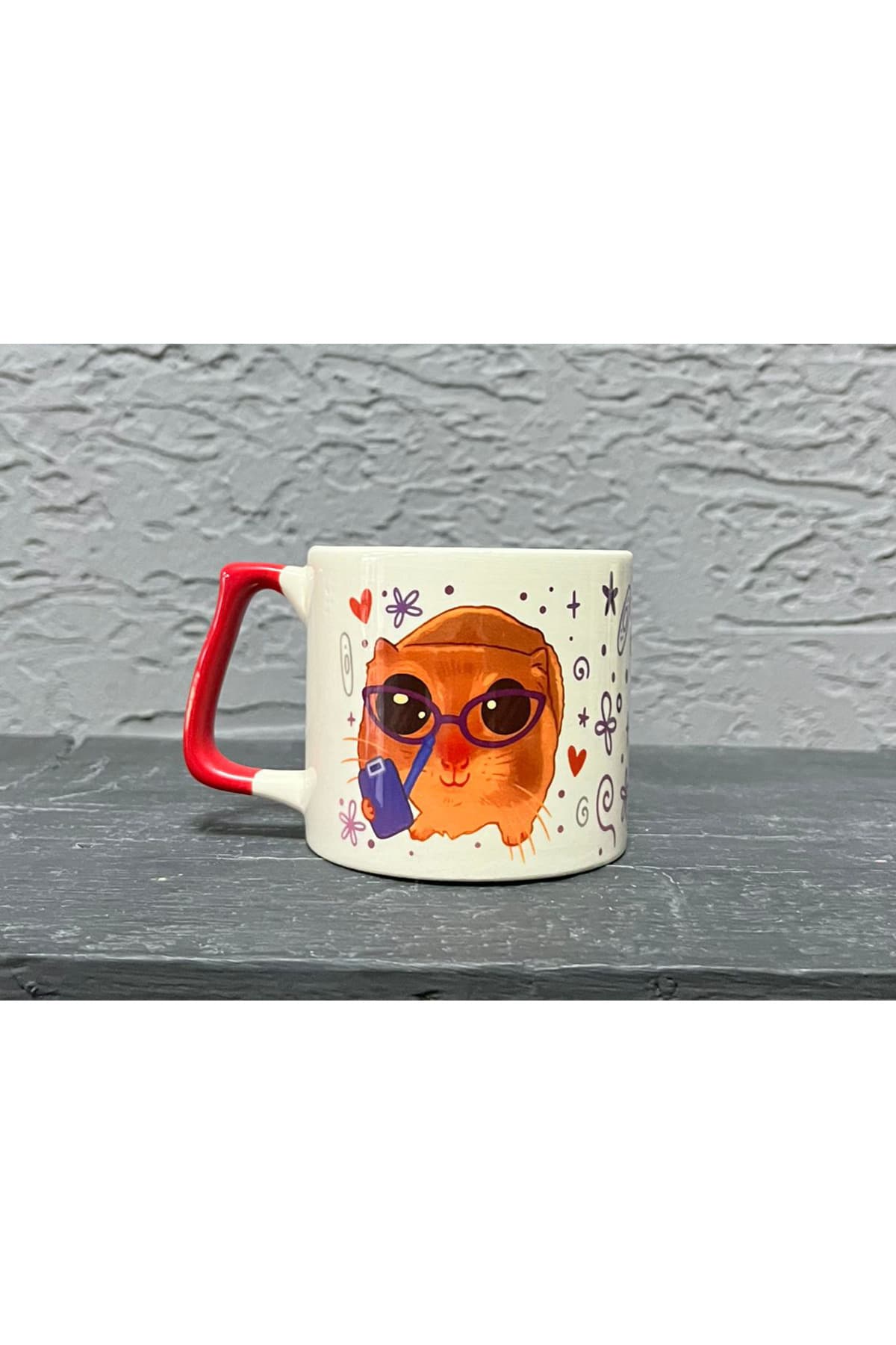Sad Üzgün Hamster - Psikolog(Thrapist) Kırmızı Kulplu Prime Meslek Hediyesi Kupa