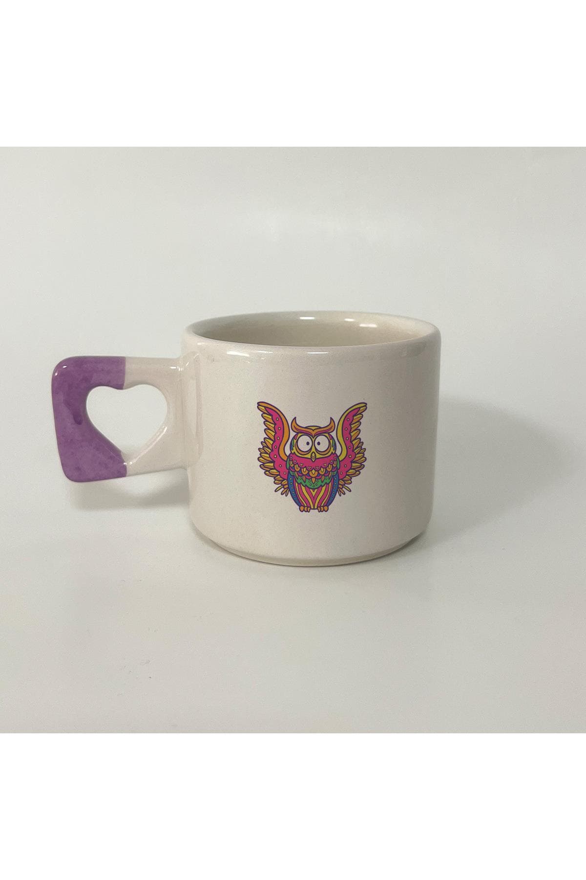 Uçan Baykuş Baskılı Kulplu Kalp Kupa Bardak Fincan Mug