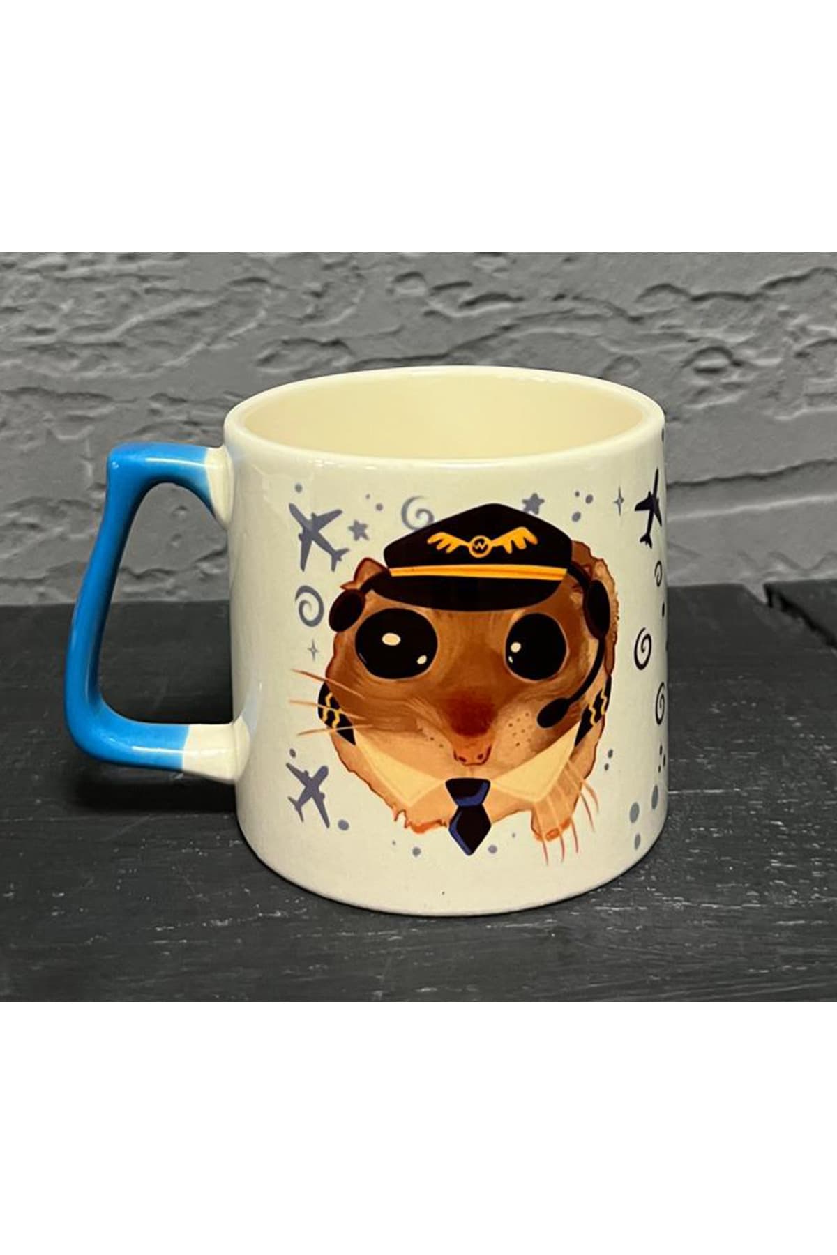 Sad Üzgün Hamster-Pilot Mavi Kulplu Double Meslek Hediyesi Kupa