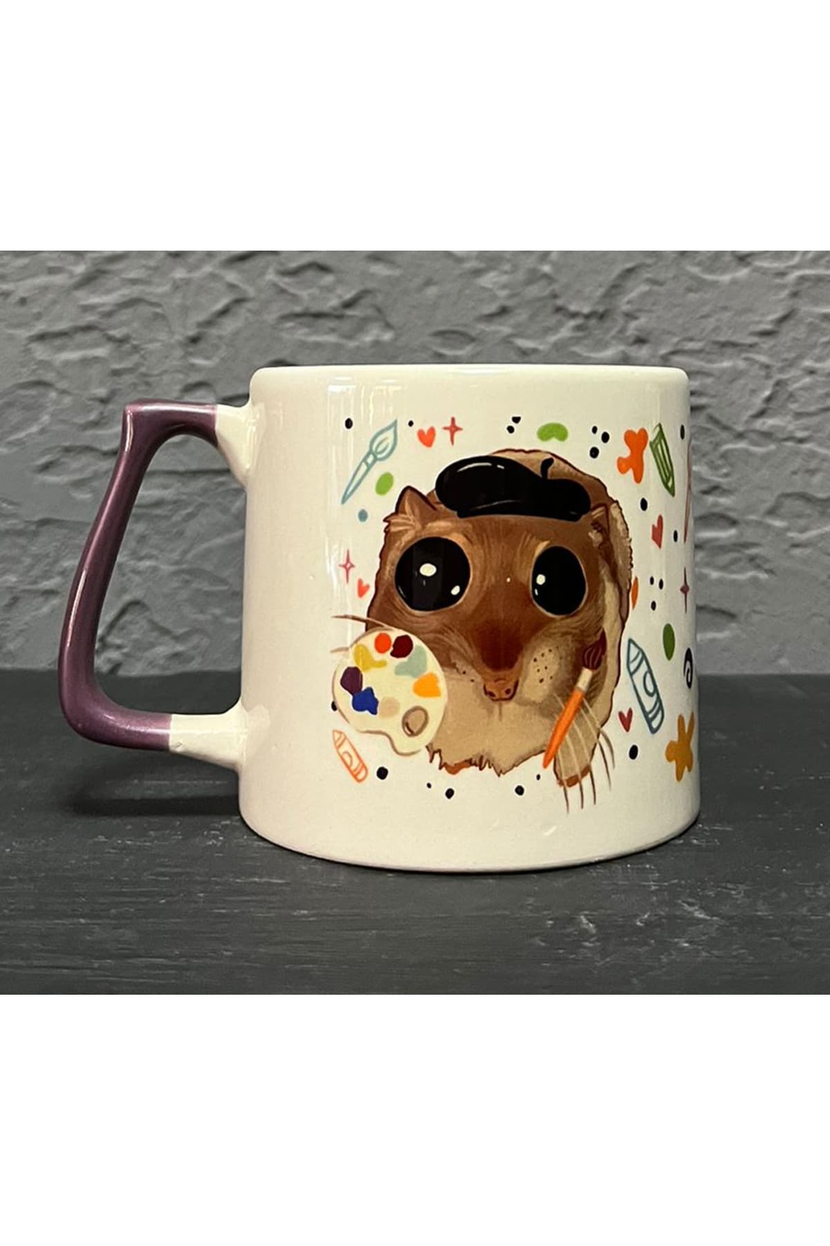 Sad Üzgün Hamster - Artist (Artist) Mor Kulplu Prime Meslek Hediyesi Kupa