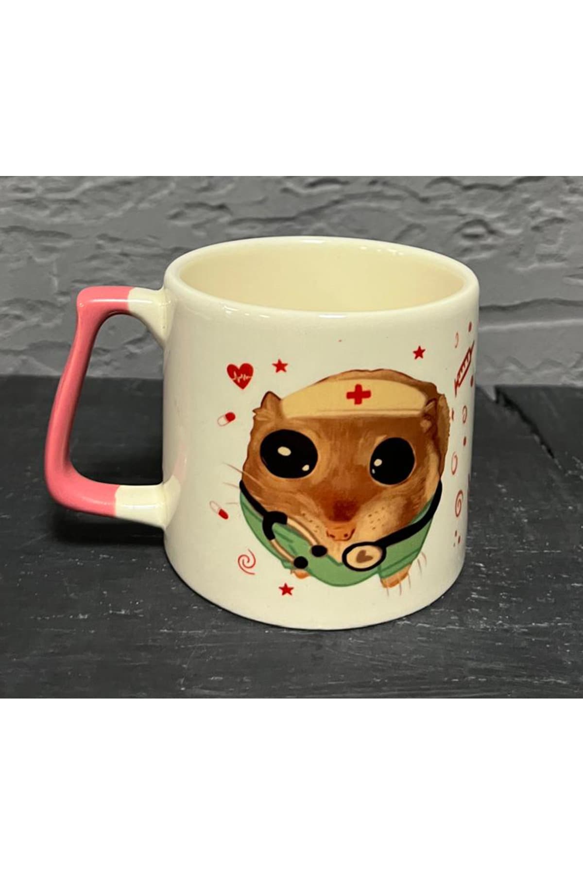 Sad Üzgün Hamster-Hemşire Pembe Kulplu Prime Meslek Hediyesi Kupa