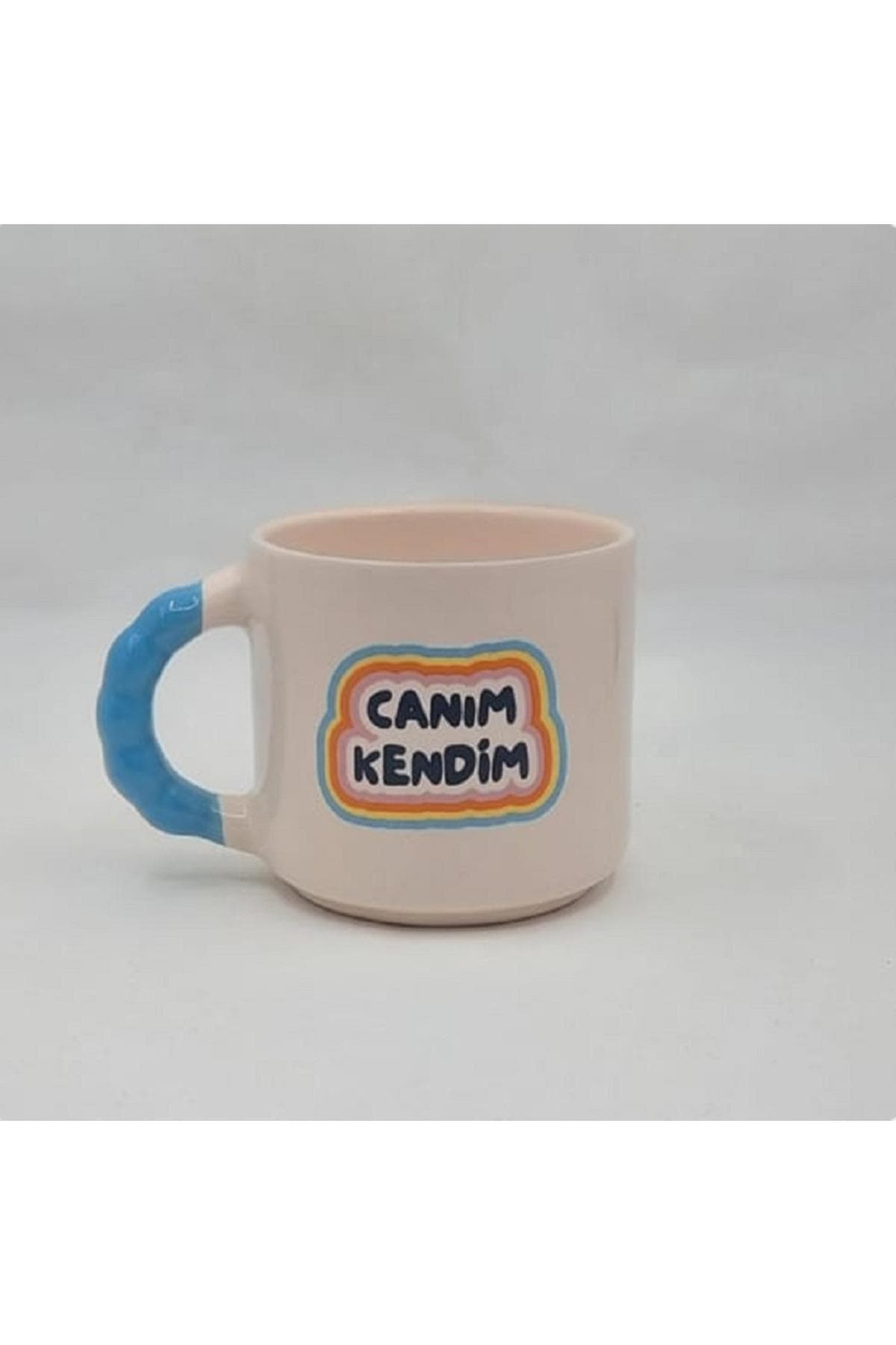 Canım Kendim Baskılı Mavi Kulplu Boncuk Kupa Bardak Fincan Mug