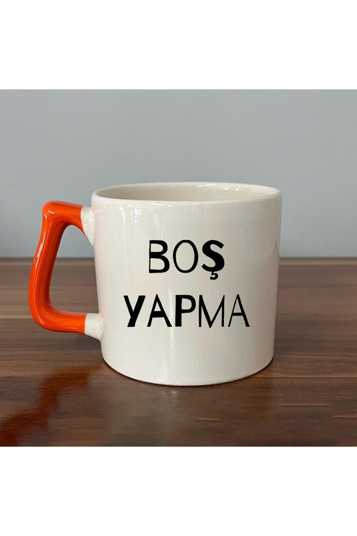 Boş Yapma Baskılı Turuncu Kulplu Prime Kupa Bardak Fincan Mug