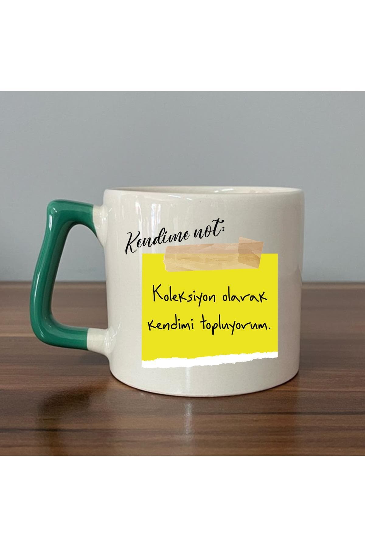 Kendime Not: Kendimi Topluyorum Baskılı Yeşil Kulplu Prime Kupa Bardak Fincan Mug