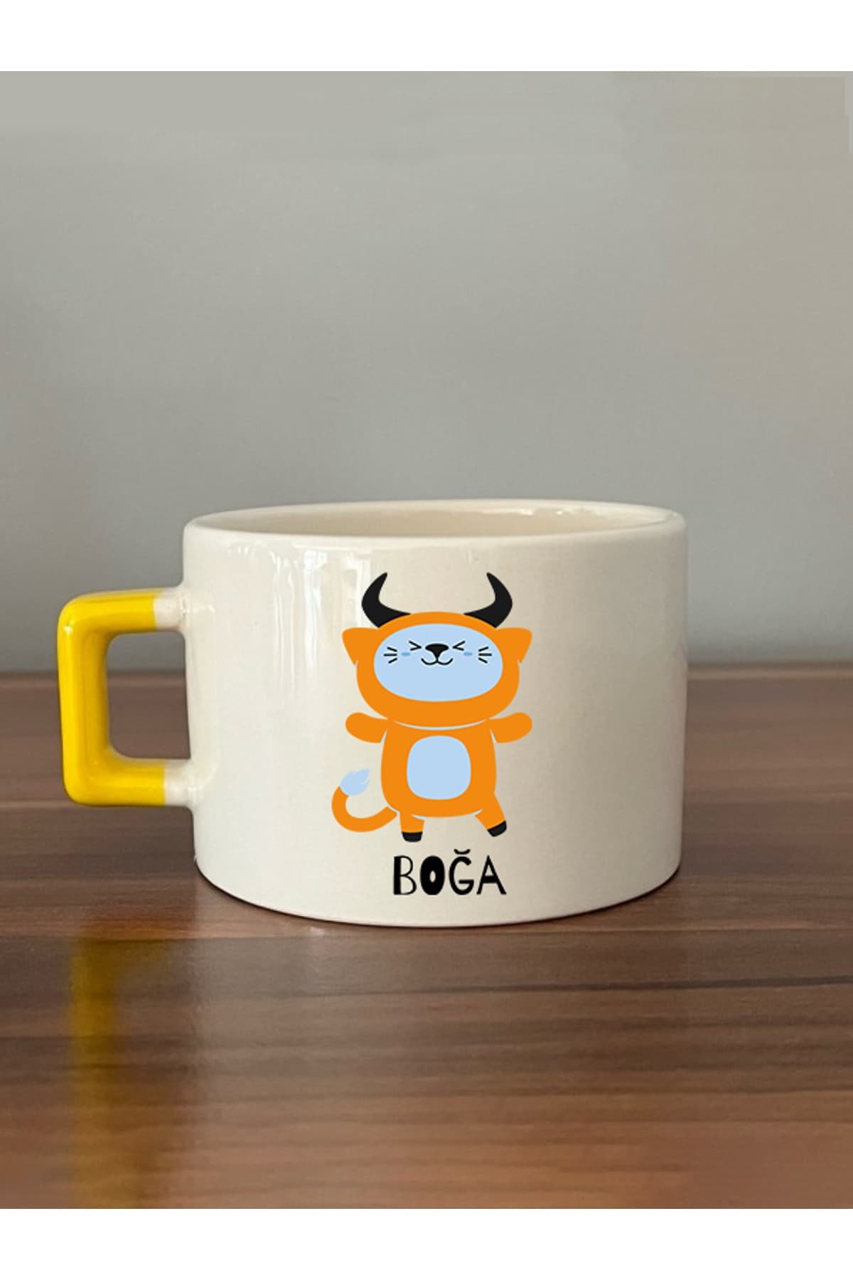 Boğa Burcu ve Onla Alakalı Komik Açıklama Baskılı Turuncu Kulplu Prime Kupa Bardak Fincan Mug