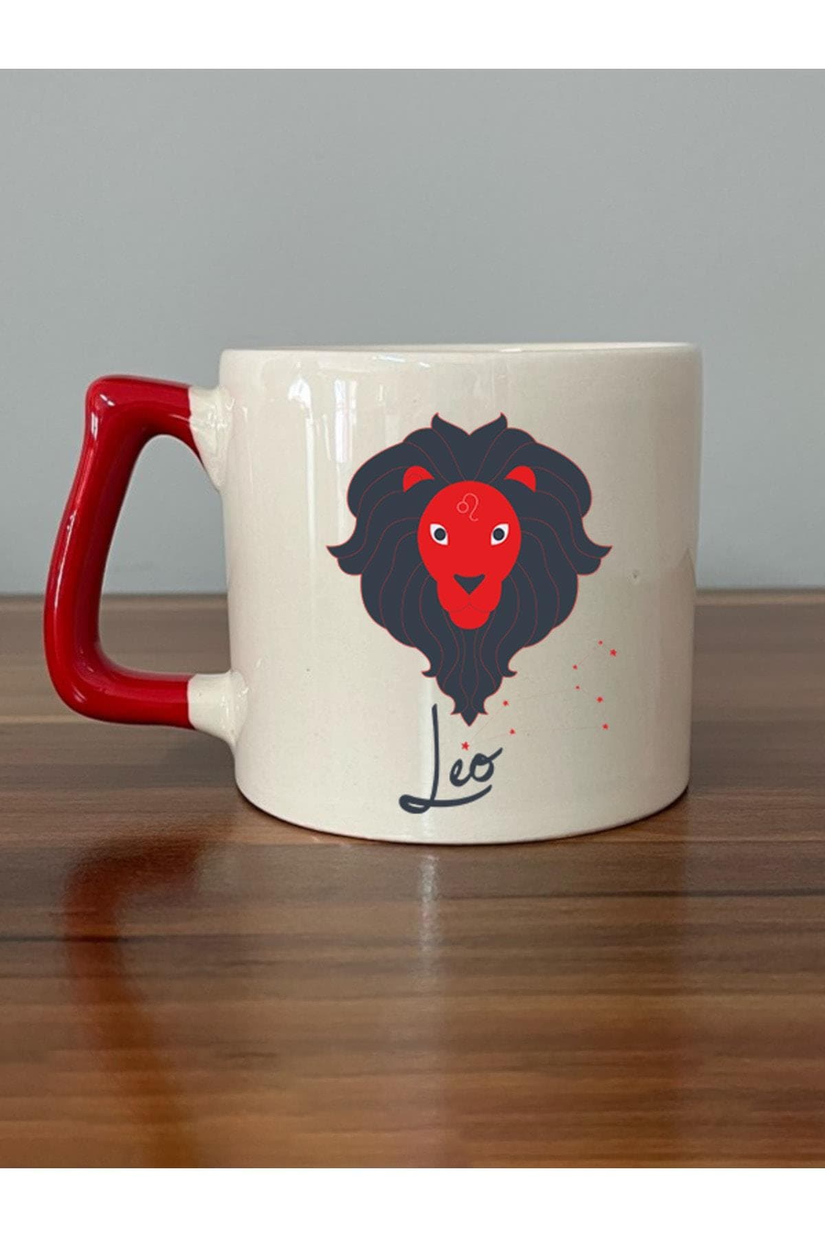 Aslan Burcu Simgesi Baskılı Kırmızı Kulplu Prime Kupa Bardak Fincan Mug