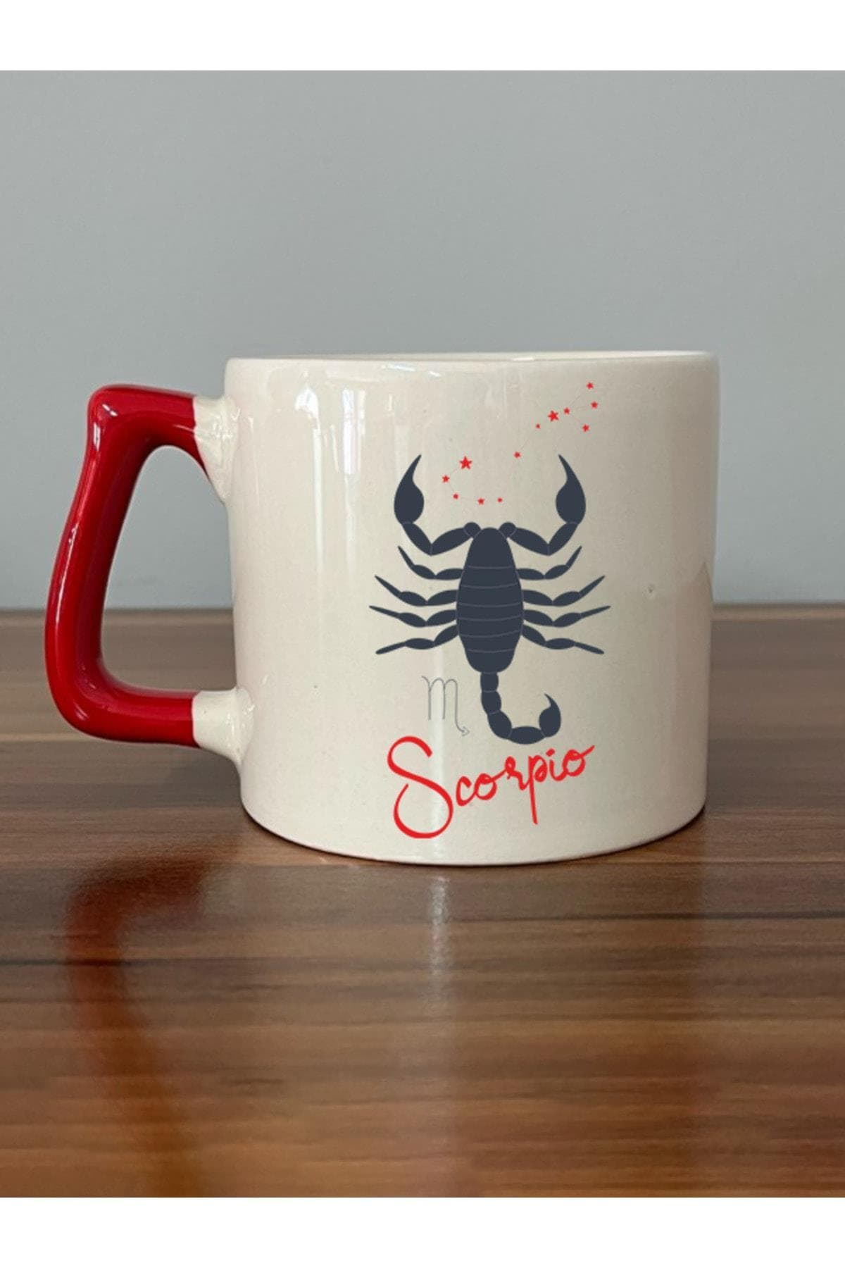 Akrep Burcu Simgesi Baskılı Kırmızı Kulplu Prime Kupa Bardak Fincan Mug