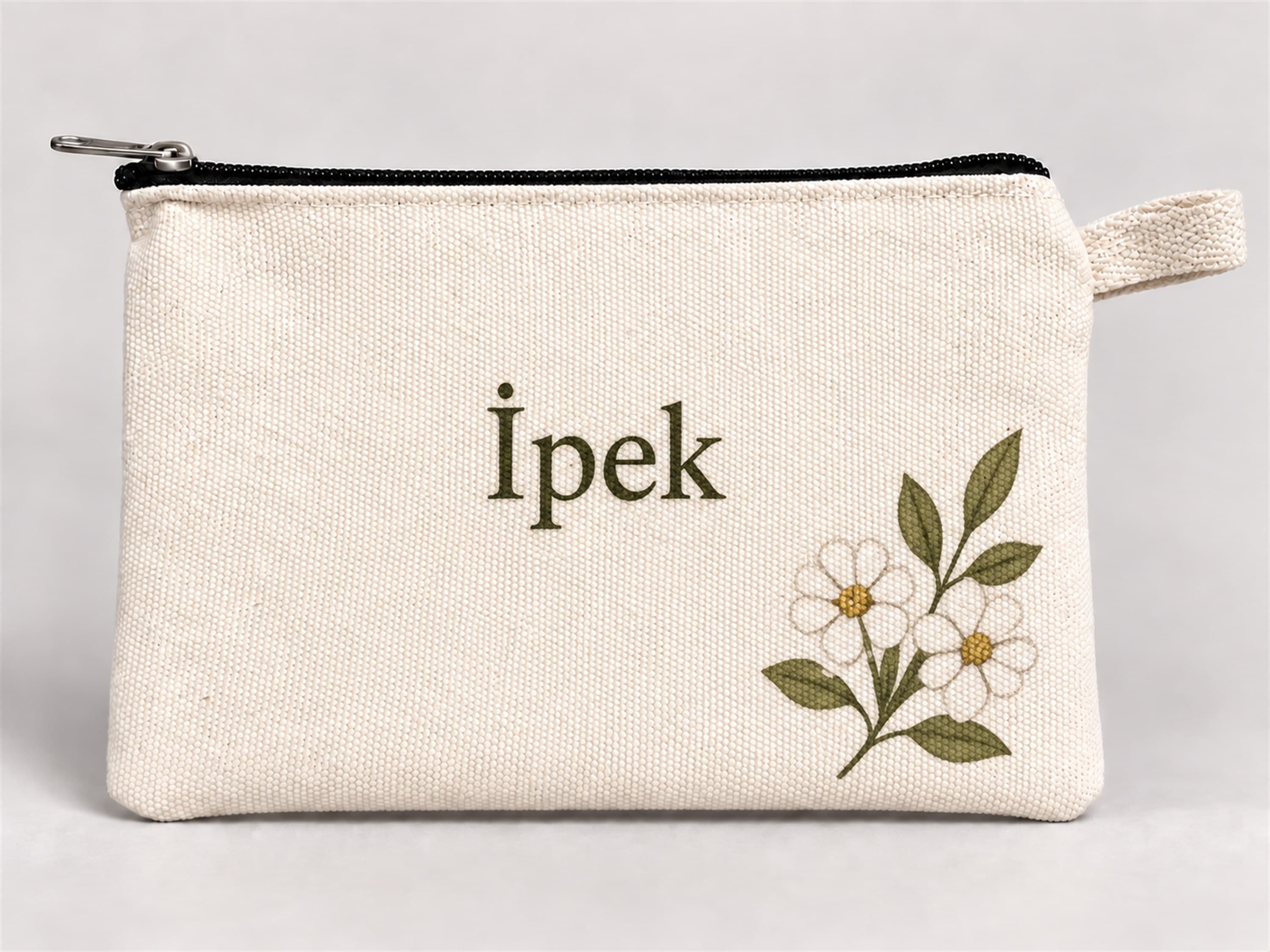 Kişiye Özel Papatya Dalı Köşe Baskılı Fermuarlı Kalemlik 20x10 cm Kalem Kutusu