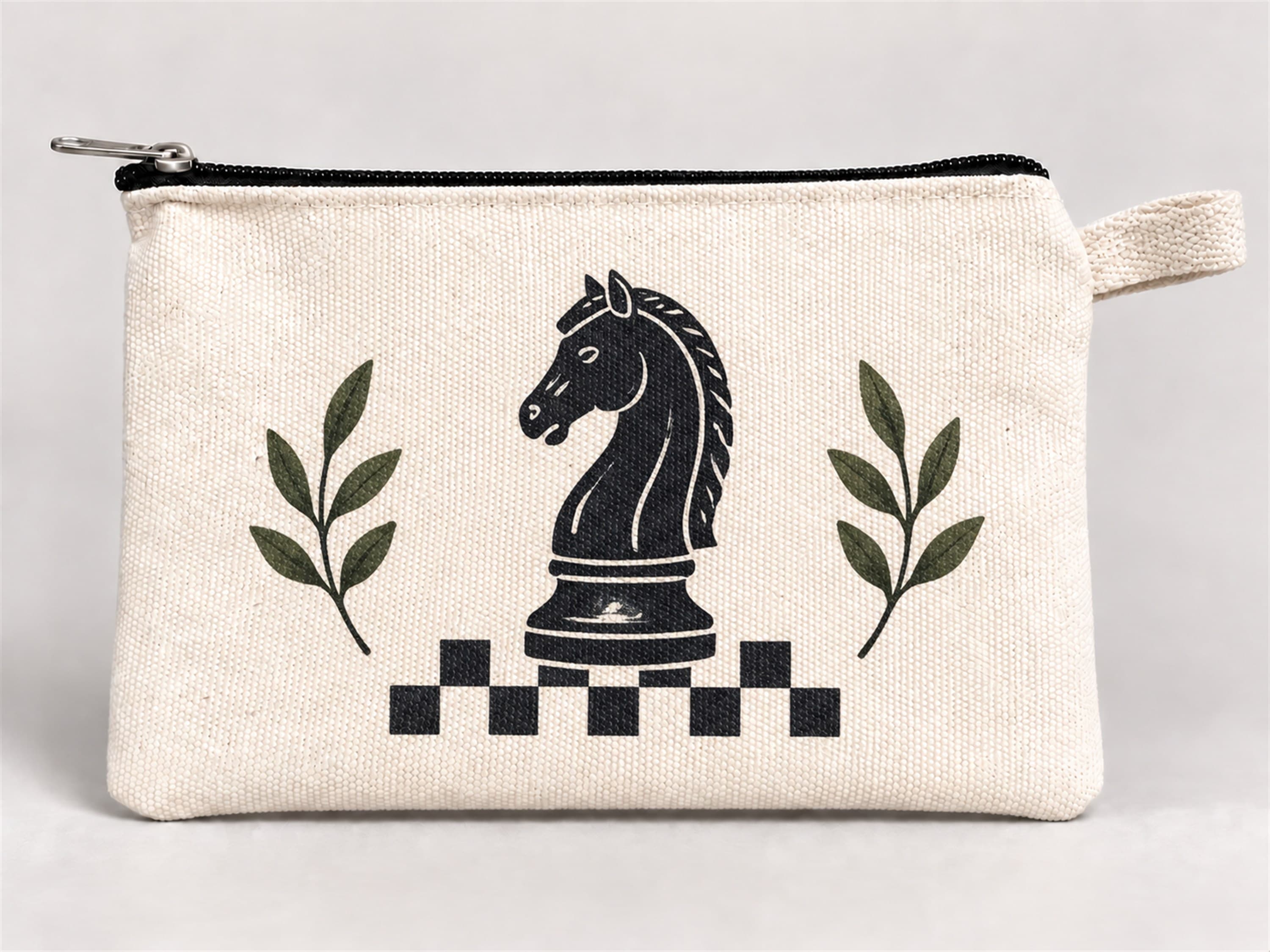 Satranç Atı Baskılı Fermuarlı Kalemlik 20x10 cm Kalem Kutusu