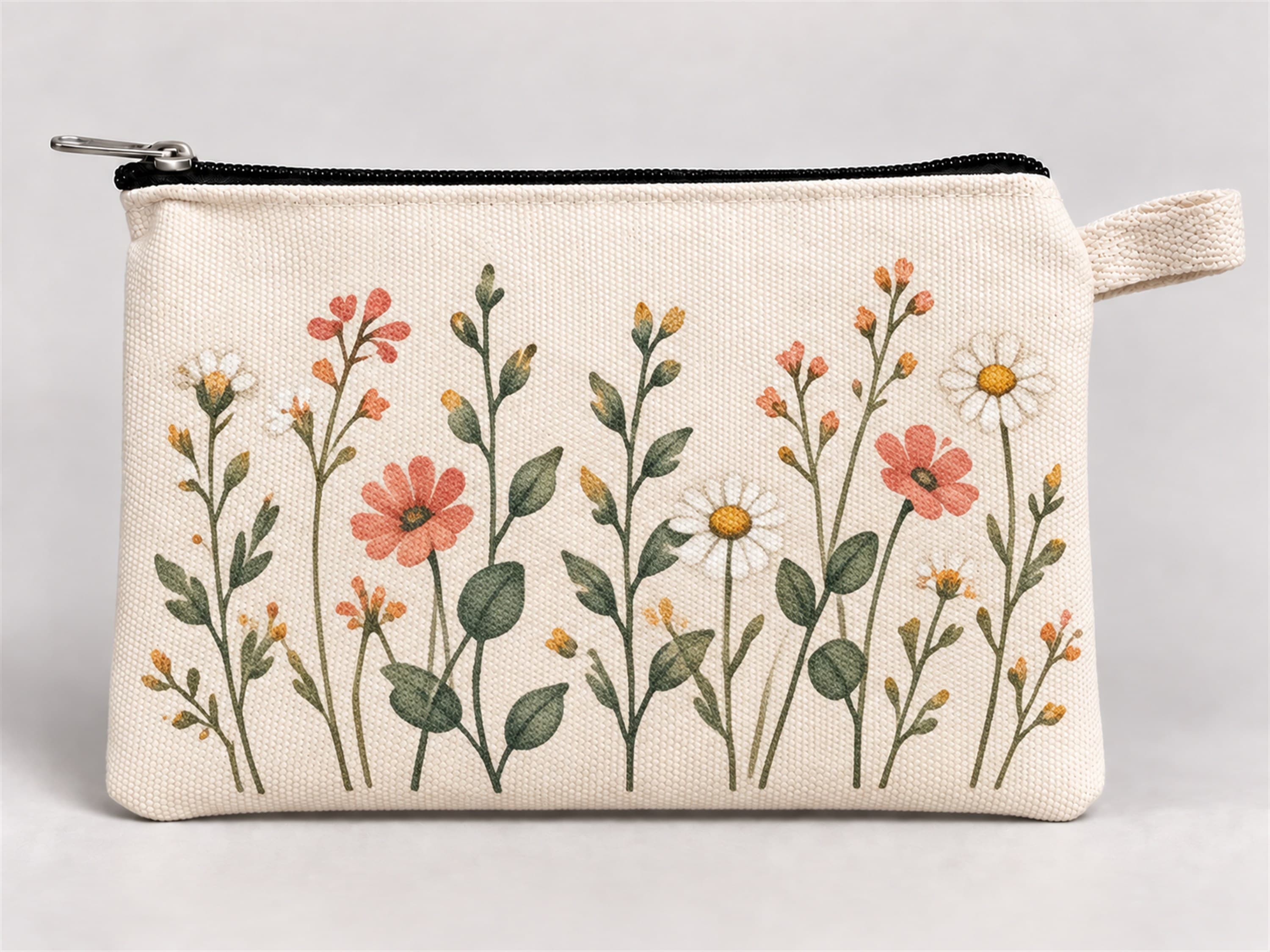 Kır Çiçekleri Baskılı Fermuarlı Kalemlik 20x10 cm Kalem Kutusu