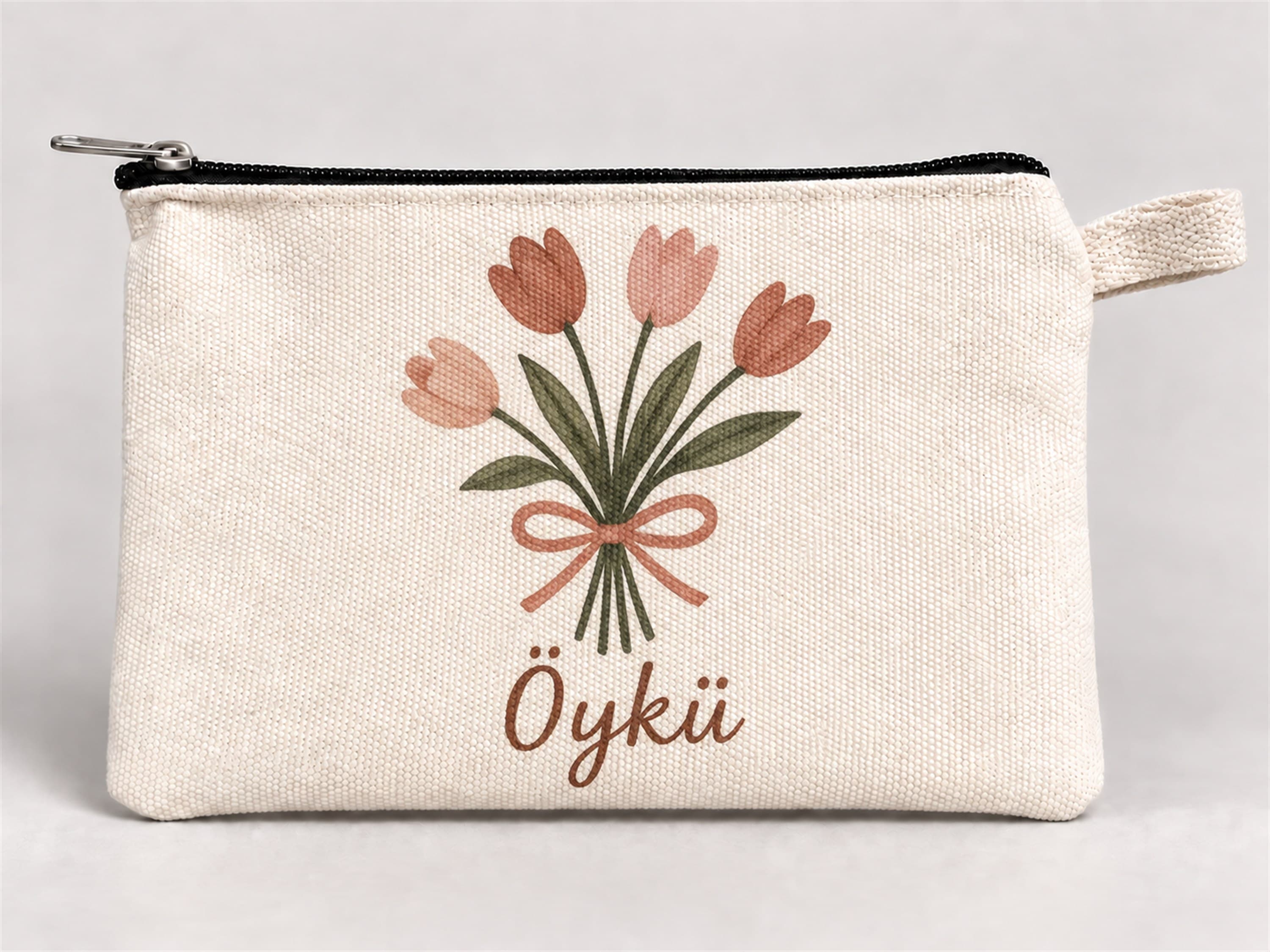 Kişiye Özel Lale Buketi Baskılı Fermuarlı Kalemlik 20x10 cm Kalem Kutusu