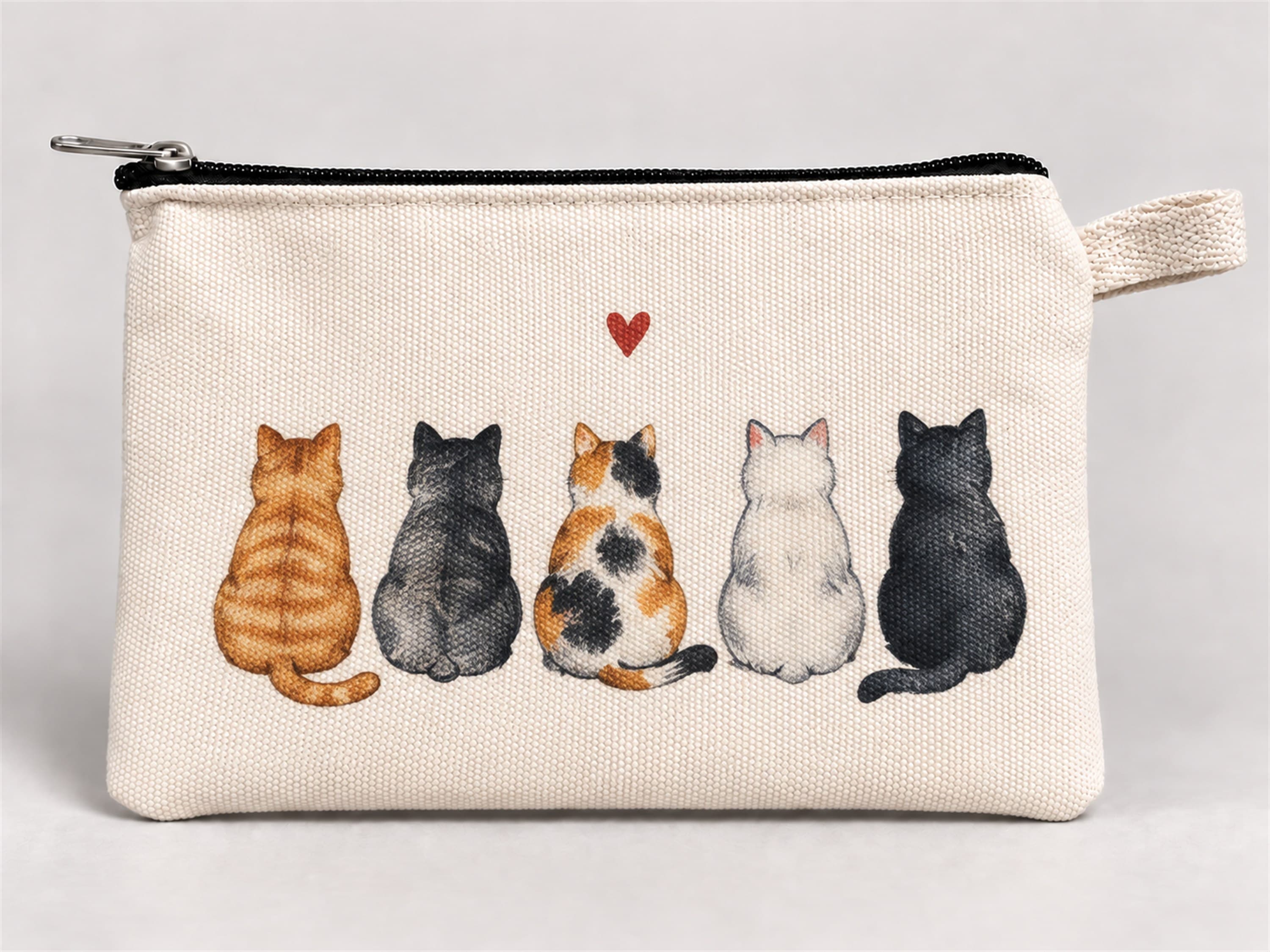 Beş Kedi Baskılı Fermuarlı Kalemlik 20x10 cm Kalem Kutusu